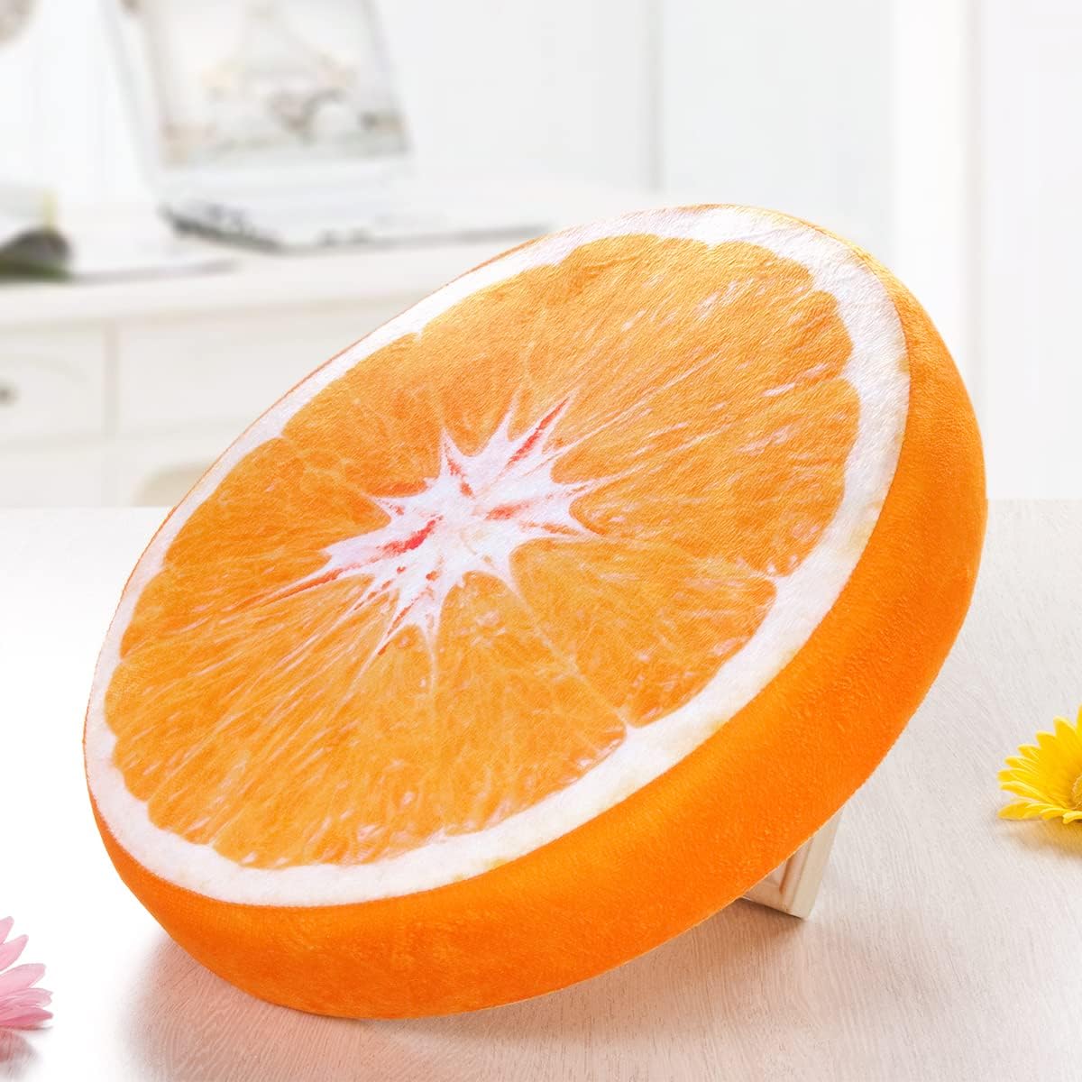 HYSEAS Round Throw Pillows 14 Inch Orange, 3D Print Decorative Plush Funny Fruit Stuffed Cushions Seat Pad for Couch, Chair, Floor, Sofa, 1 Pack