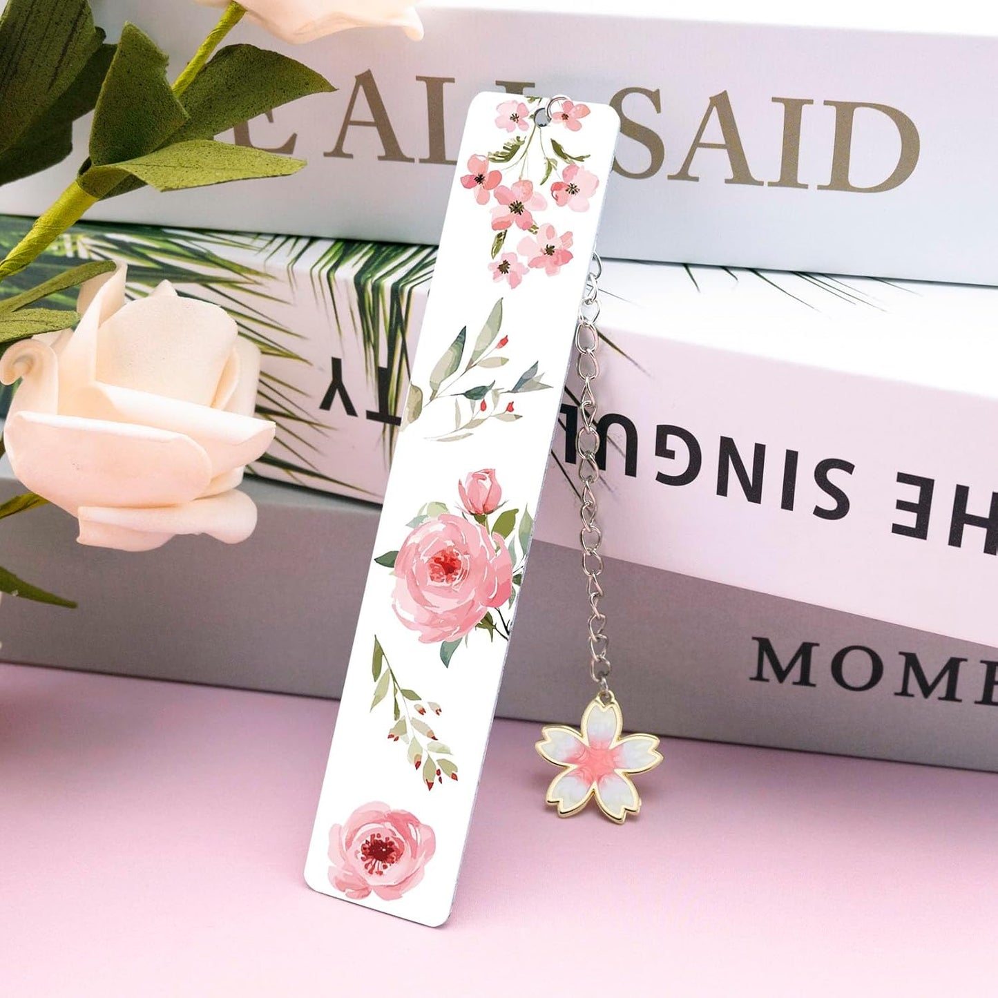 Cute Bookmarks Flower Bookmark Metal Bookmarks Floral Book Marks for Reading Women Kids Book Markers for Women Reading Accessories Pink Bookmark for Book Lovers