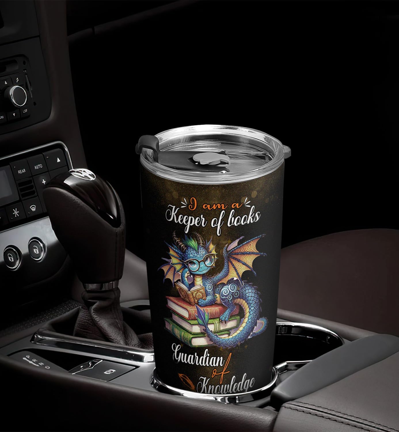 20oz Book Dragon Tumbler, Librarian, Reading Gifts for Dragon Lovers, Keeper of Books Guardian of Knowledge Coffee Tumbler, Stainless Steel Double Wall Vacuum Insulated Coffee Mug, Travel Cup with Lid