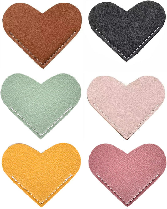 Leather Heart Bookmarks,Book Accessories,Bookmarks for Women,Cute Corner Page Book Marks for Kids,Students Stationary,School,Office Supplies,Teacher Gifts(6pcs)