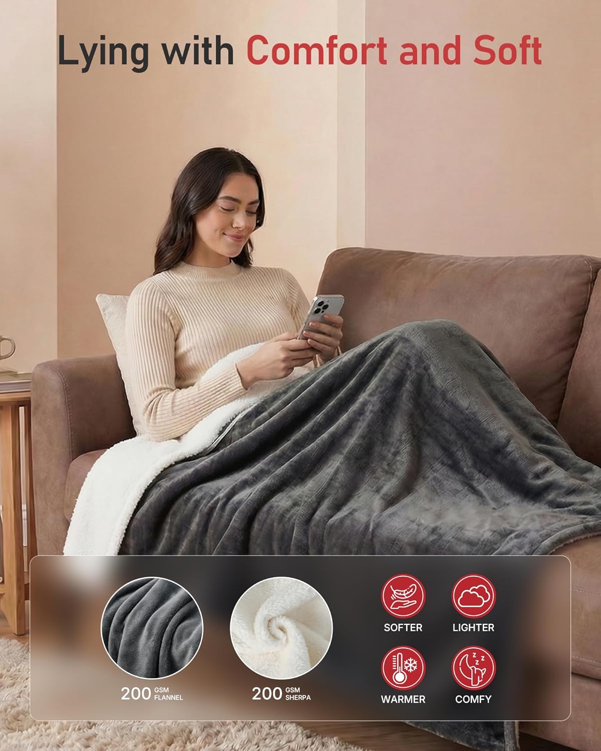 Heated Blanket, 50”x60” Throw Size Electric Blanket with Auto Shut-Off, Ultra Soft Flannel Fleece Fast Heating Blanket, Overheat Protection, Machine Washable for Home & Bedroom