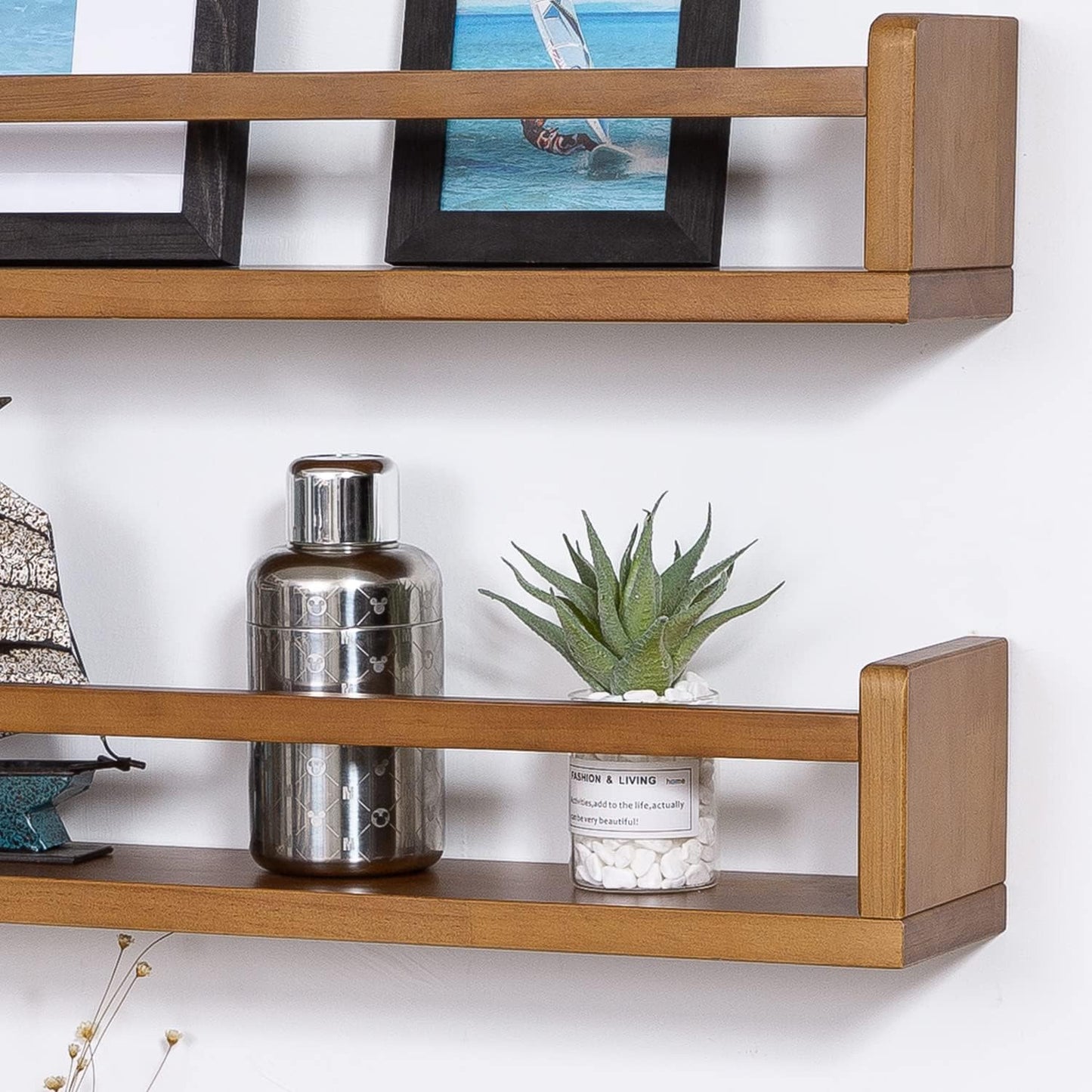 AZSKY Light Walnut Nursery Book Shelves 36 in Floating Wall Mounted Bookshelf Kids Room Hanging Shelves Books Storage Organizer a Set of 3
