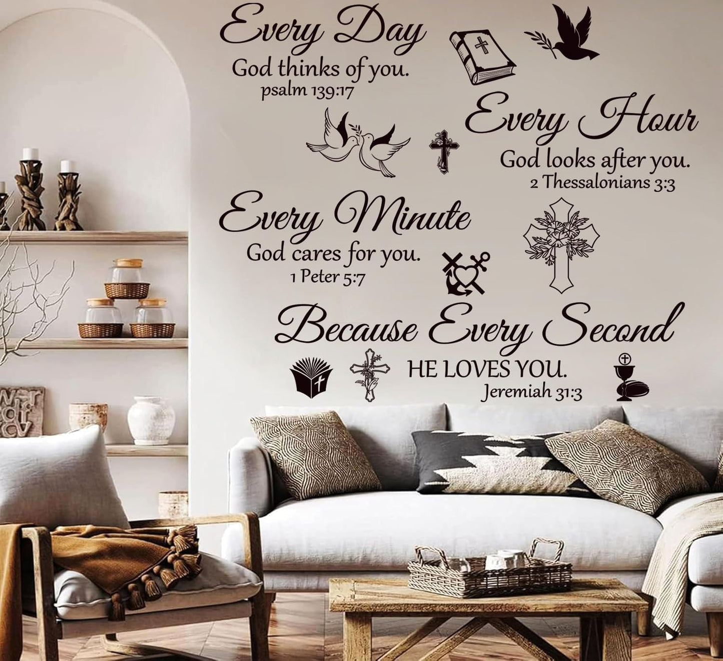 Bible Verse Wall Stickers Inspirational Quote Motivational Scripture Sticker Peel and Stick Wall Decals Religious for Living Room Family Home Bedroom Decor