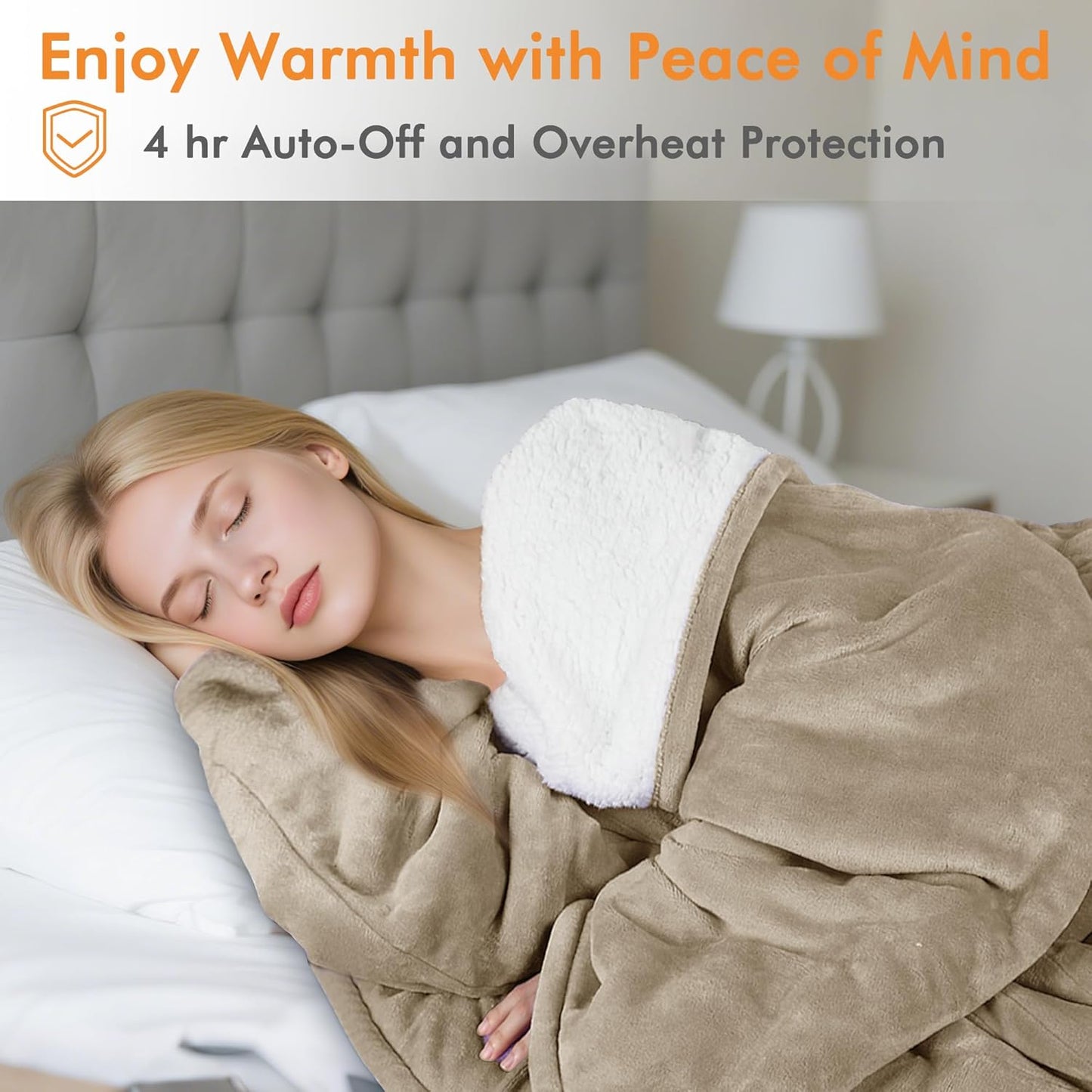 Tirrinia Heated Blanket, Wearable Electric Blanket, Sherpa Heating Blanket, Electric Throw Blanket for 5 Heating Levels, Gifts for Mom, Grandma, Men, Camel