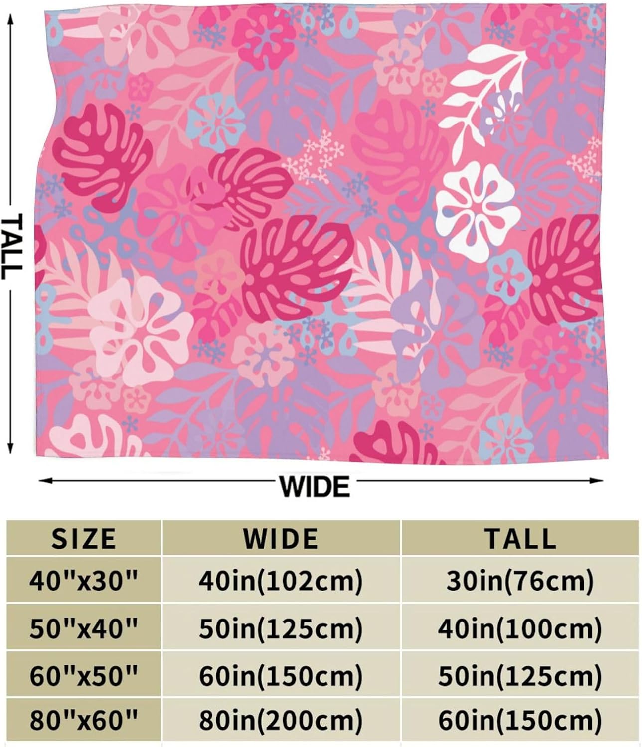 Hawaii Flowers Pink Throw Blankets All Season Ultra Soft Warm Tropical Aloha Pattern Fleece Blanket for Home Bed Sofa Couch Chair Outdoor Travel Camping 80x60 Inch