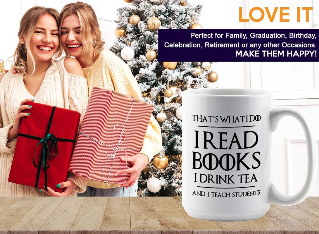 Book Lover Coffee Mug 15oz White - Tea Teach Students - Book Lover Gifts For Women Book Club Book Lovers Gifts Bookworm Book Reader Gifts