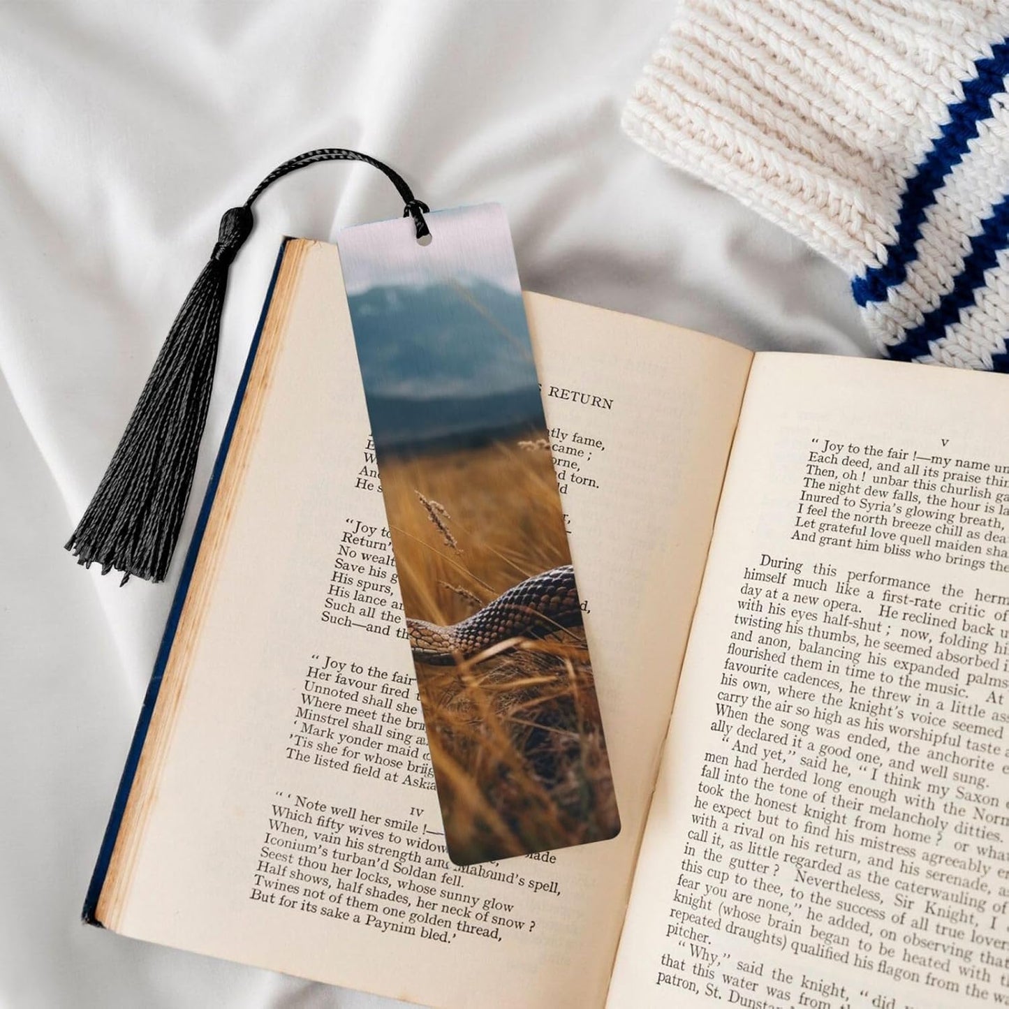 Snake in The Field Bookmarks Gifts for Women Men, Wooden Bookmarks for Book Lovers, Vintage Book Marks Ornaments with Tassel, Unique Personalized Reading Page Markers Black