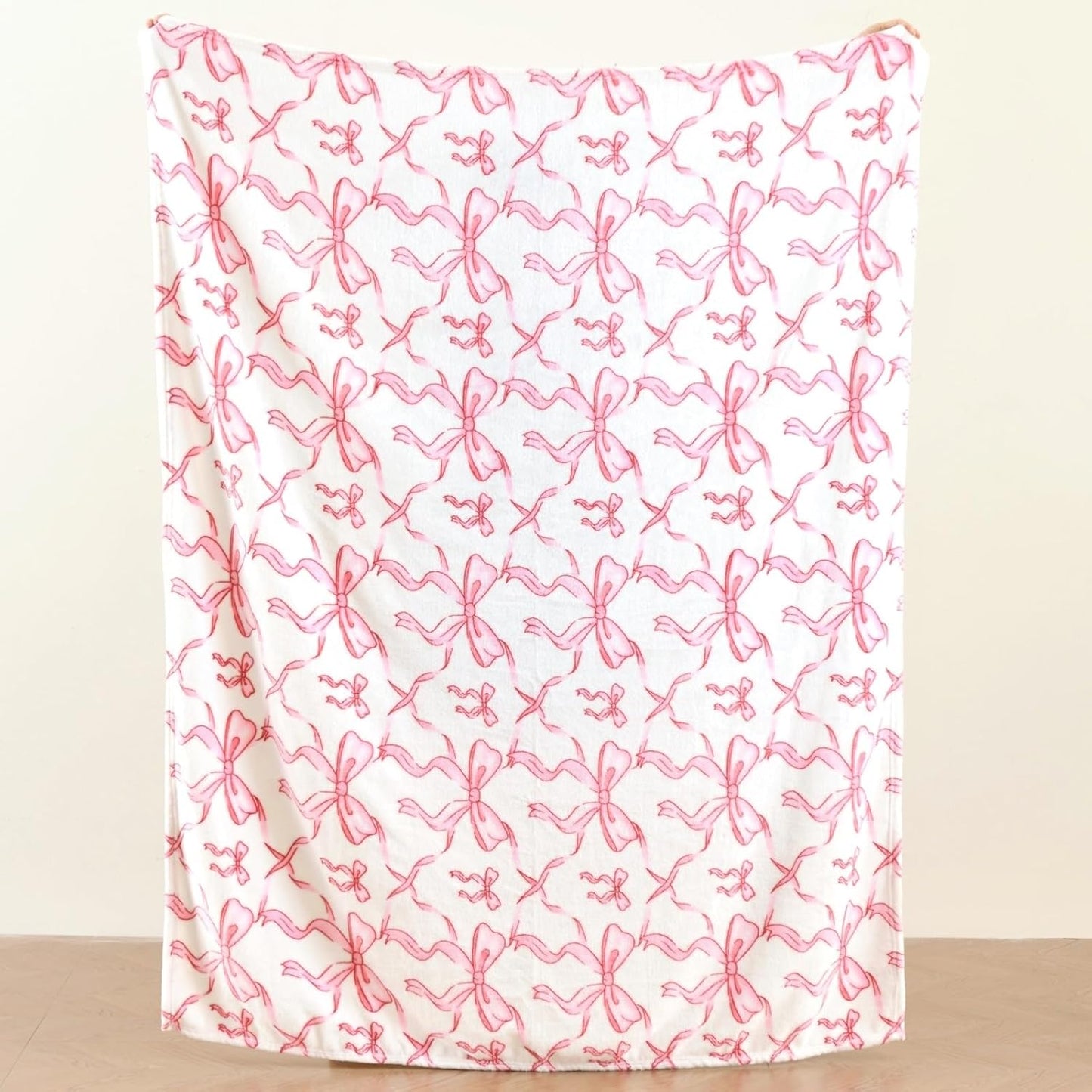 Pink Bow Throw Blanket –Easter Soft Fleece Blanket for Girls and Women, Coquette Aesthetic Room Decor for Bed, Couch, Chair, Preppy Bedroom or Gift, Cute Pink Bow Decor Blanket