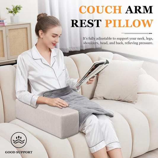 2 Pack Couch Arm Rest Pillow 6''x6''x20'' Faux Leatharie Armrest Cushion, High Density Foam Pillows, Removable & Washable Headboard Elbow Support for Armchair Sofa Bed, Beige