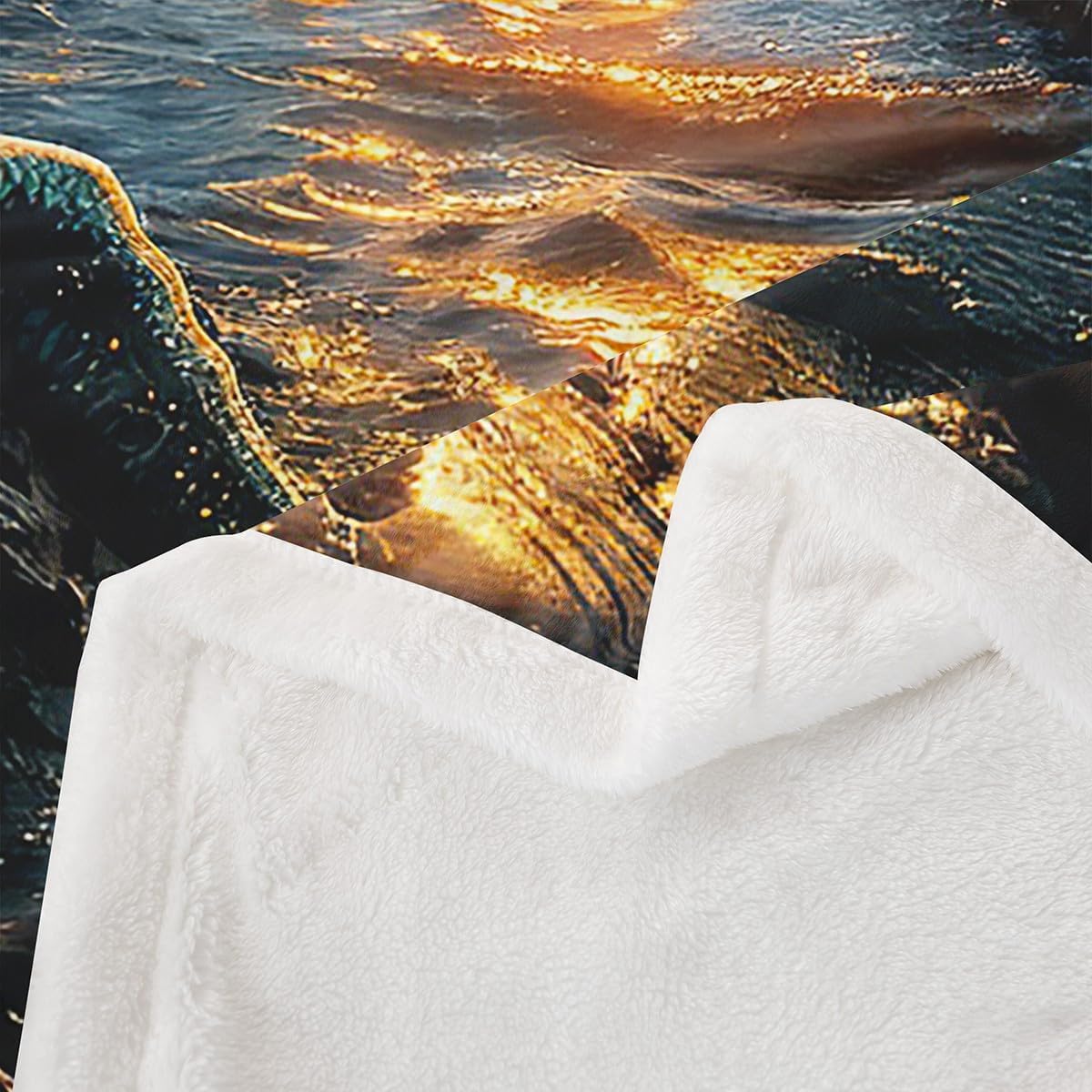 Castle Fairy 3D Mermaid Blanket Twin 60x80 Dreamy Sunset Landscape Blanket for Boys Girls Sea Mew Birds Sherpa Blanket Glitter Mermaid Tail Blanket Living Room Decor