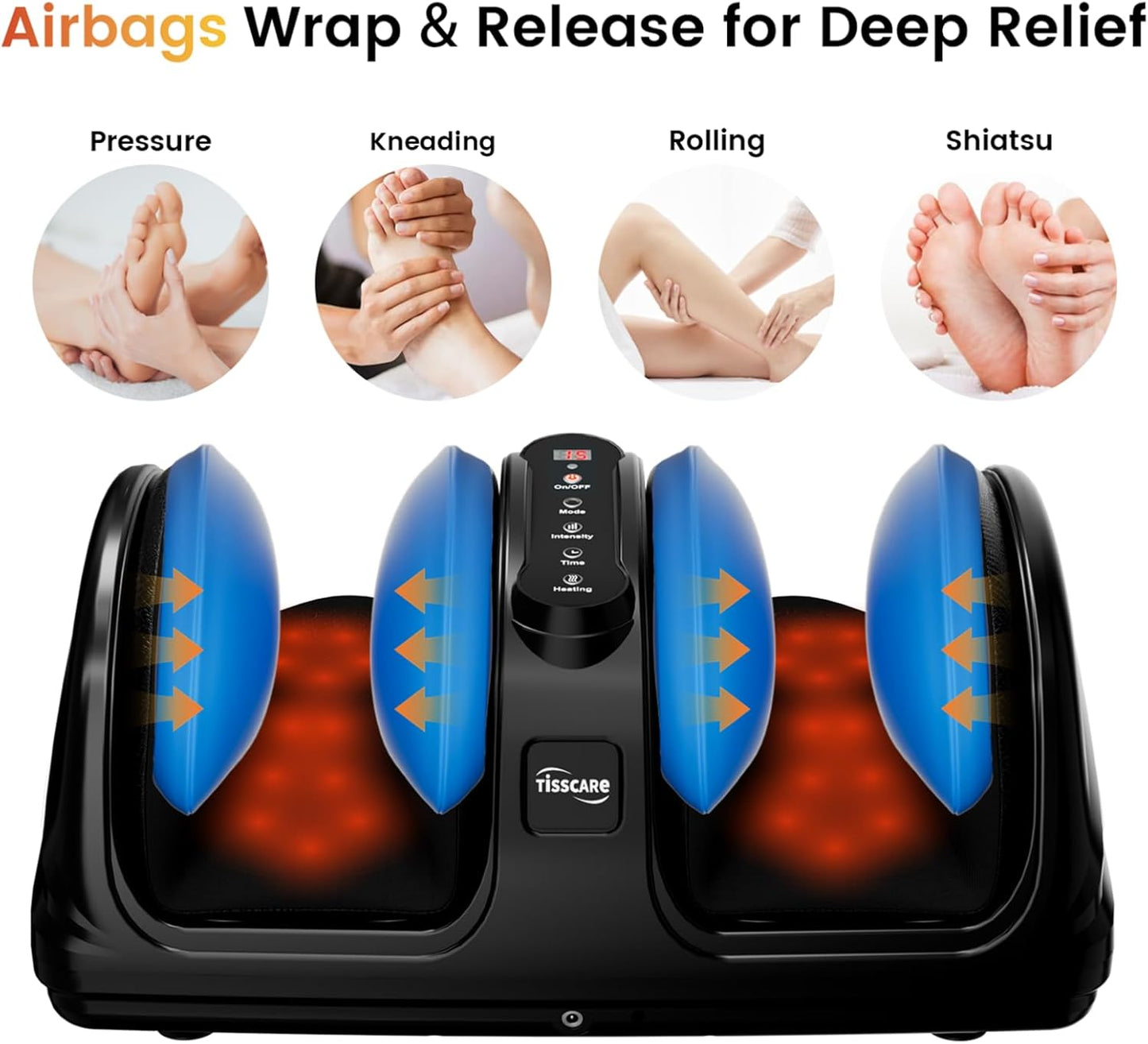 TISSCARE Foot Massager for Neuropathy: Shiatsu Feet Massager with Heat for Plantar Fasciitis, Pain Relief, Circulation, Deep Kneading Relaxation Massage for Women Men