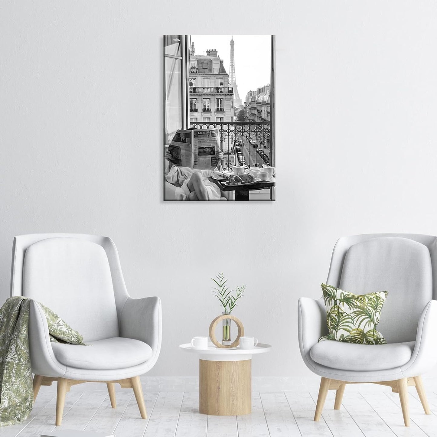 Vintage Girl Reading Newspaper Canvas Wall Art Eiffel Tower View Poster Retro Black And White Feminist Room Aesthetic Prints Painting For Home Bedroom Dorm Apartment Wall Decor 16x24in Unframed