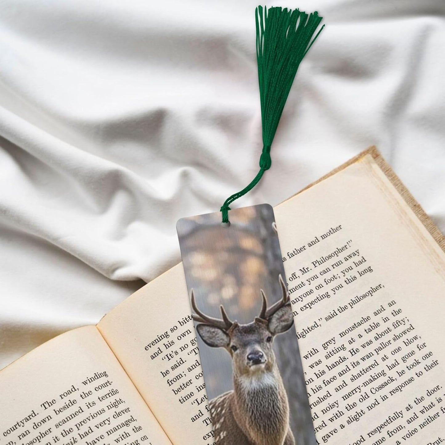 Camouflage Deer Bookmarks Gifts, Wood Bookmark for Women Men Handmade Book Mark for Book Lovers, Wood Tags Reading Page Markers Rectangle Shape Ornaments with Tassels
