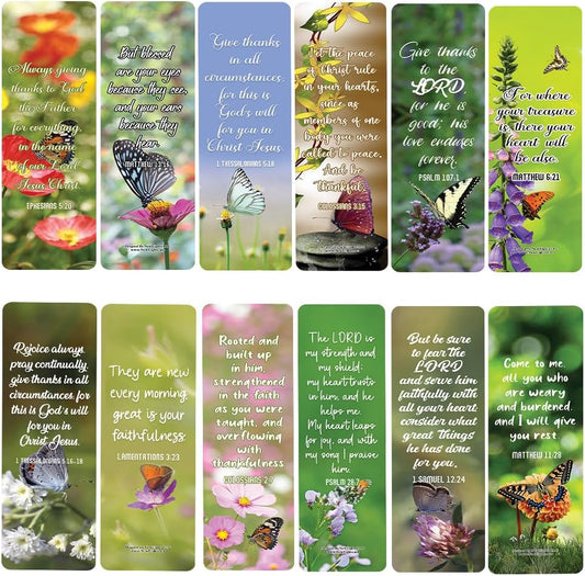 NewEights Bible Verses About Gratitude for Everyday Joy Bookmarks (12-Pack) - Daily Motivational Card Set – Collection Set Book Page Clippers – Ideal for Church Ministry Gifts for Boys and Girls