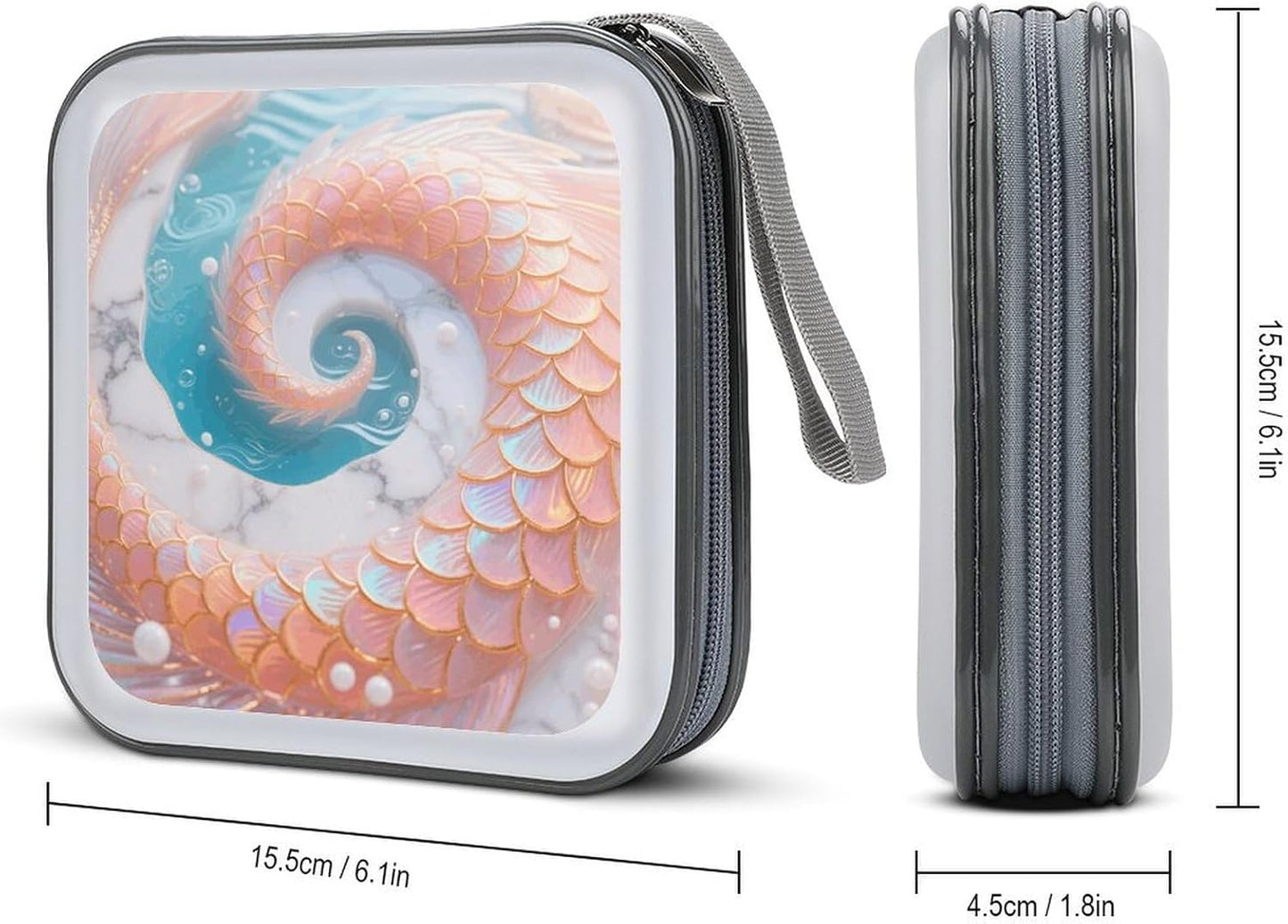 Mermaid Fish Scales Marble CD Case Portable Zipper CD Case 40 Capacity Hard Plastic DVD Cases Holder Large Storage Disc Wallet Bag for Car Home Travel DVD Collection Bag