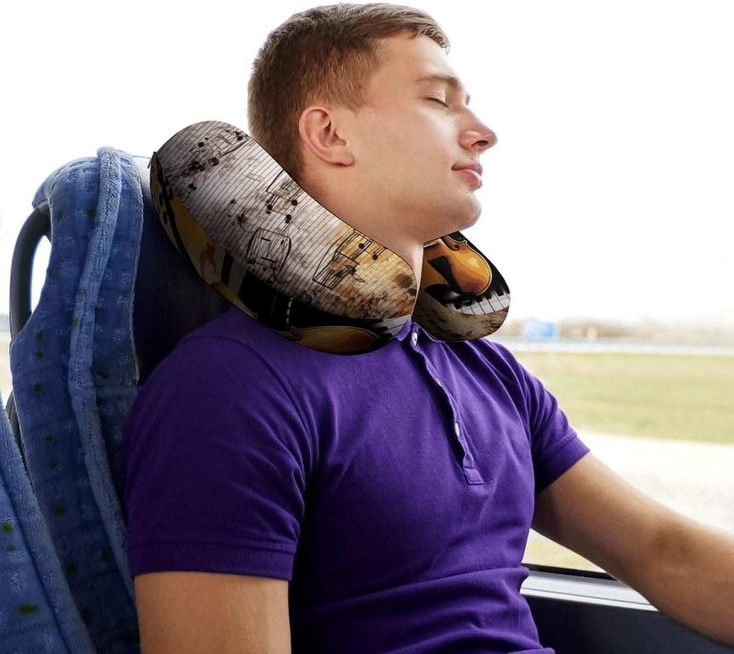 Piano Violin Music Notes Neck Pillow Memory Foam U Shaped Pillows Portable Pillows for Shoulder Travel Head Support Pillow with Concealed Zipper for Airplane Car Home Office