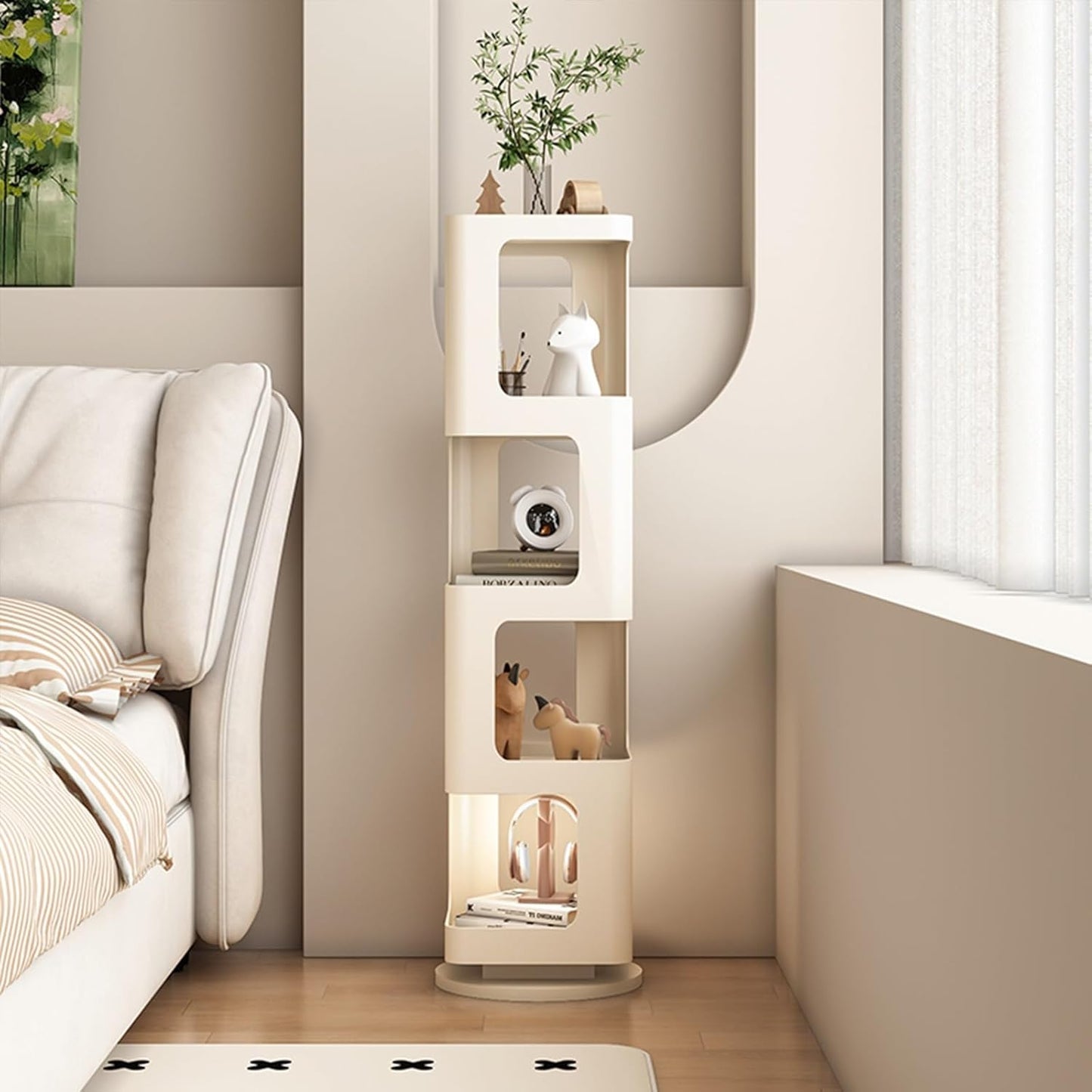 Narrow Invisible Bookshel, Vertical Bookshelf for Home ，Metal Narrow Multipurpose Corner Bookshelf, Multipurpose Corner Bookshelf, Multipurpose Display Book Shelf for Home Office(White,148cm58.3in)