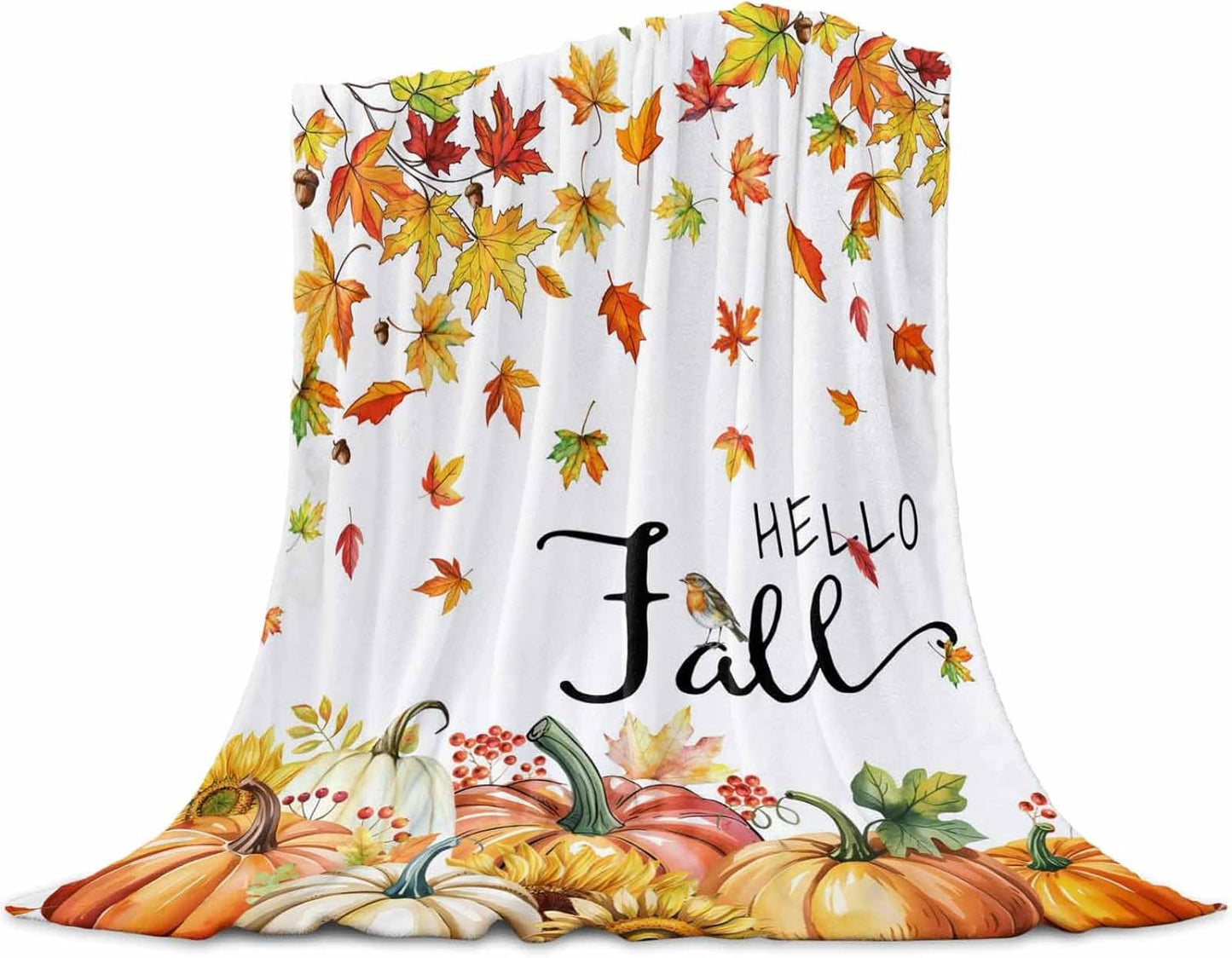 Pumpkin Blanket Thanksgiving Maple Leaf Country Soft Cozy Throw Blanket Flannel Fleece Blankets for Bed Sofa Couch 40" x 50"