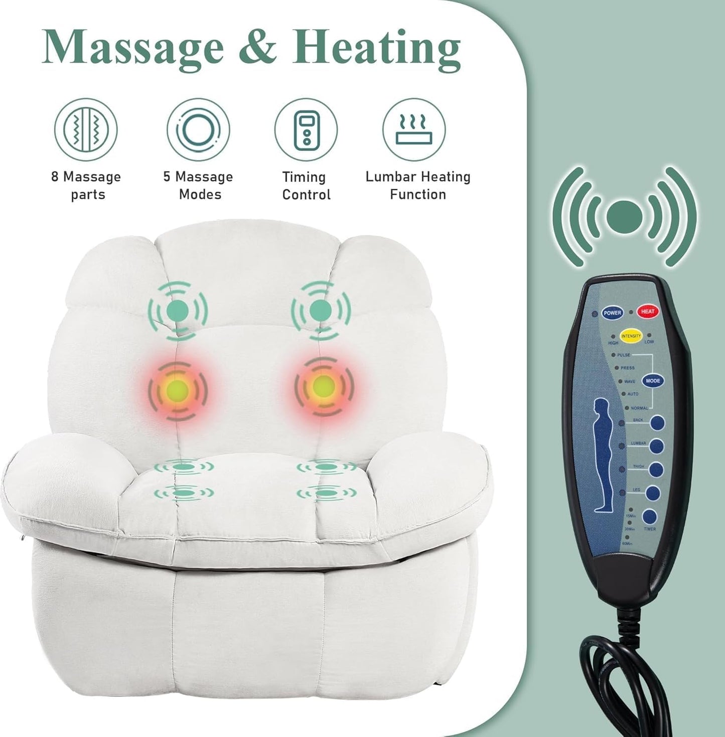 Power Recliner Chair with Massage and Heat Electric Swivel Rocker Recliners Chairs with USB Type-C for Adults Living Room Bedroom Home Theater
