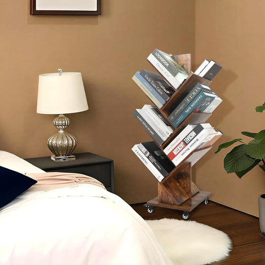 Homaterial Rotating Tree Bookshelf - 360°Space-Saving Bookcase, 7 Tiers Bookshelf Aesthetic Storage for Small Spaces, Study Rooms, & Home Office Brown