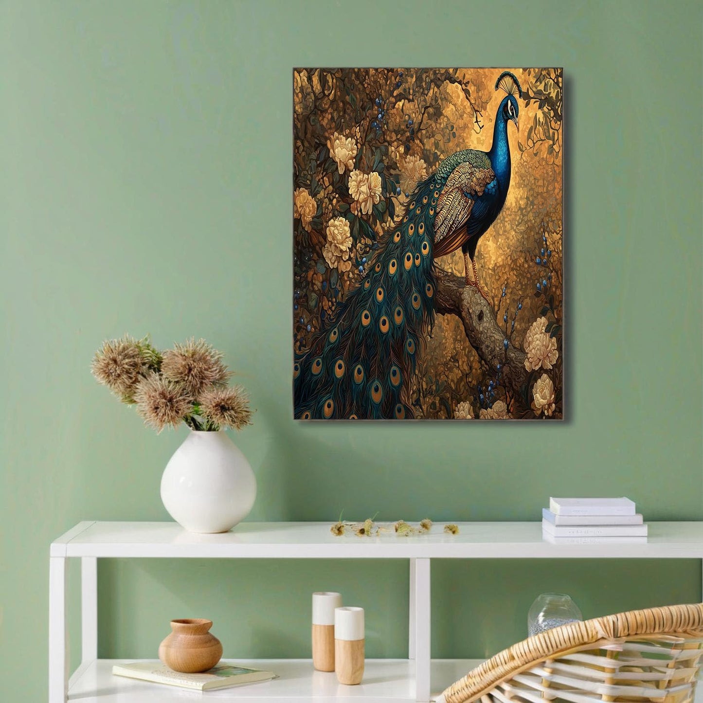 GDJSMIN Nature Bird Portrait Wall Art, Majestic Teal Peacock Poster For Reading Room Living Room Decor 12X 16 Inch Unframed