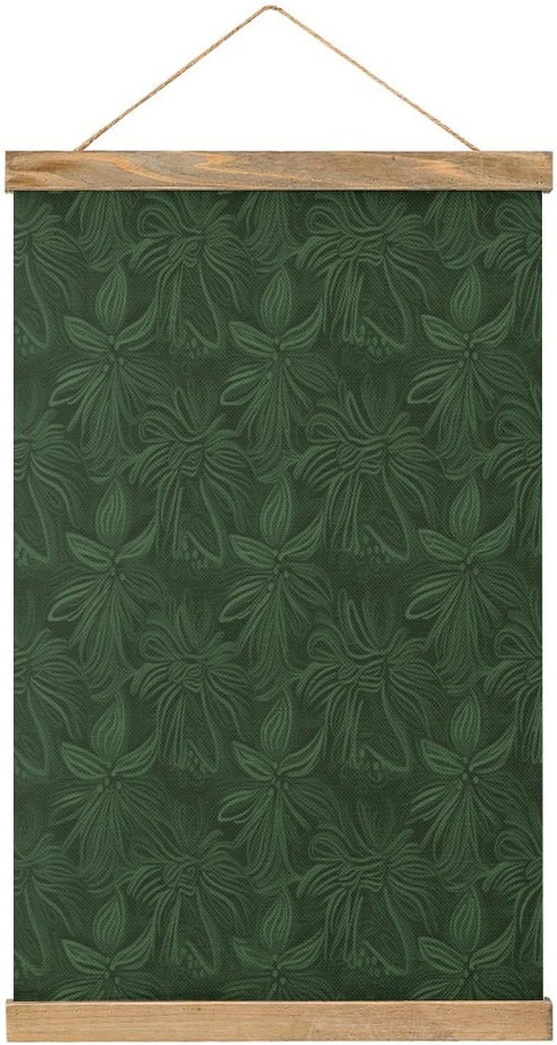 Vintage Hunter Green Floral Petals Pattern Poster with Wooden Frame Personalized Linen Hanging Scroll Painting Rustic Wall Hanging Illustrative Modern Artwork Decor for Home Living Room Bedroom Office