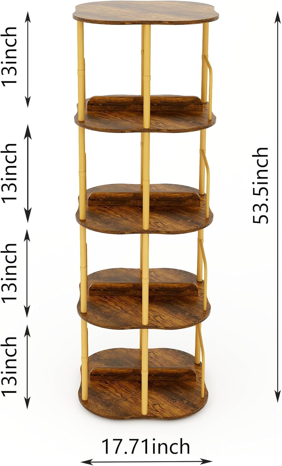 4 Tier Round Shelf, Industrial Freestanding Bookcase with Metal Frame, Rustic Wood Display Storage Rack for Living Room, Bedroom, Office & Small Spaces