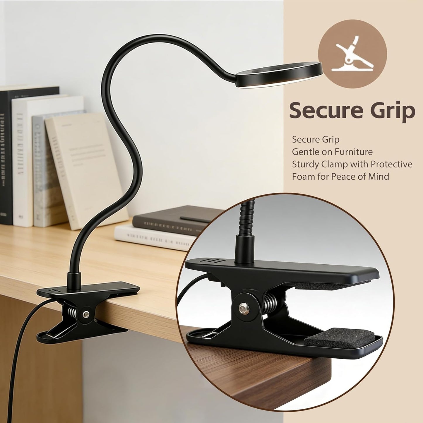 LED Clip On Book Light Desk Lamp with 3 Color Modes,10 Brightness Levels Flexible Arm Night Light,USB Powered Eye-Care Bedside Reading Light for Kids Books in Bed, Table Lamp for Home Office Dorm