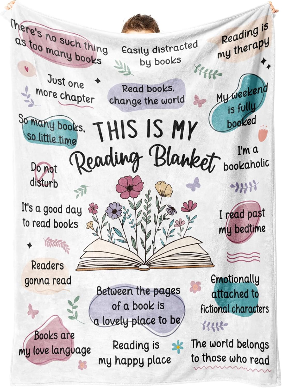 BaubleDazz Book Lovers Gifts for Women, This is My Reading Blanket with Flowers, Book Club Bookish Reading-Themed Birthday Gifts for Readers, Librarian, Bookworm, Girl, Watercolor Nap Blanket(50*60)