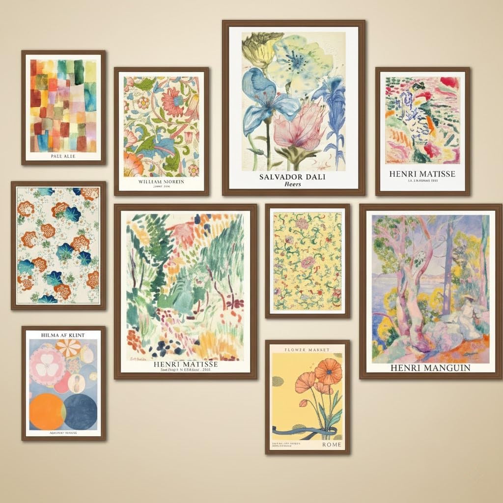 MAZUKO 10 Pcs Vintage Eclectic Wall Art Prints, Trendy Maximalism Poster for Aesthetic, Eclectic Wall Decor Van Gogh William Morris Matisse Monet Maximalist Famous (Unframed)