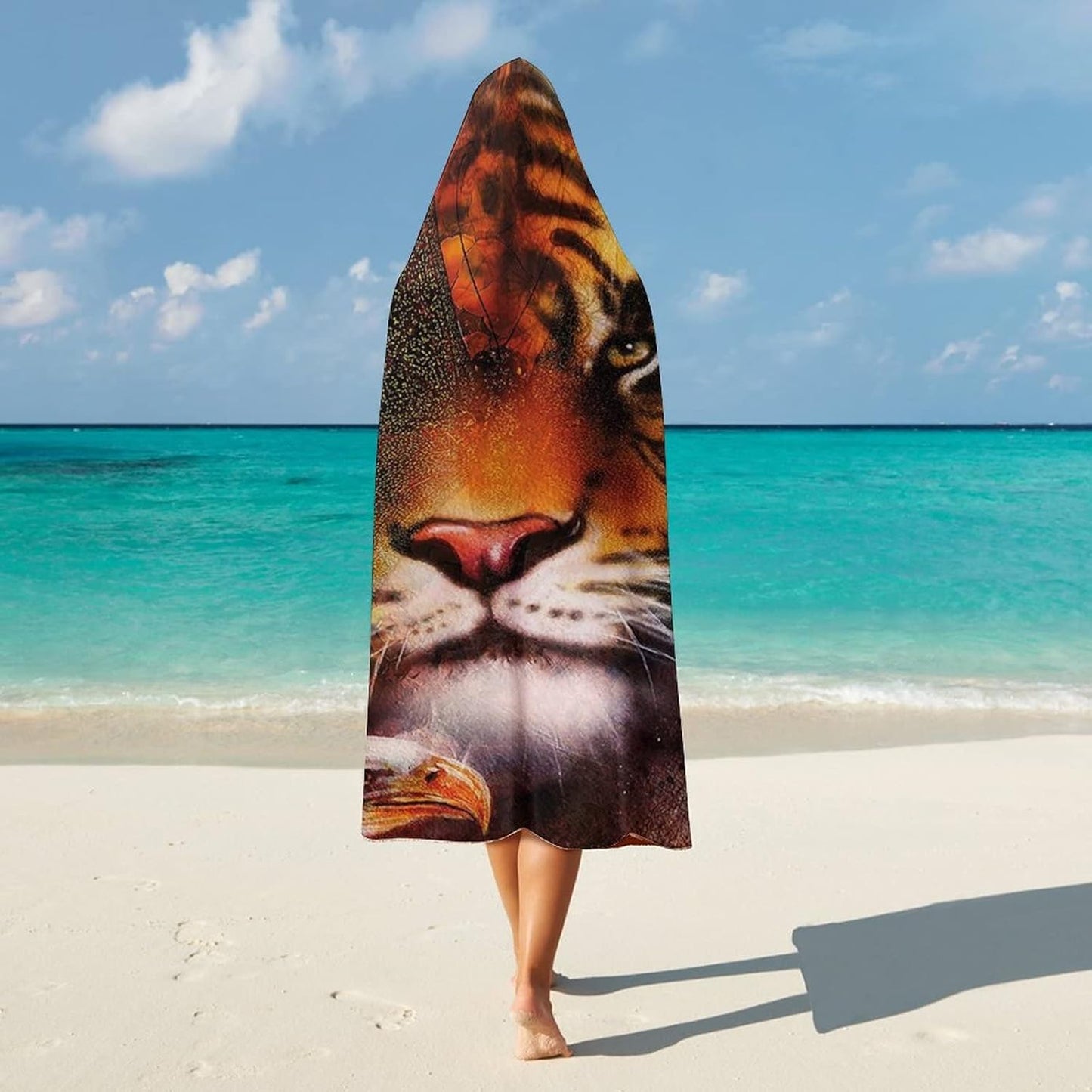 Throw Blankets, Tiger Wearable Hooded Blanket for Adults, Various Symbols of Nature Large Bengal Bald Eagle, Soft Warm Cozy, 40 x 50inches, Studying Reading Snuggling Napping Office, Multicolor
