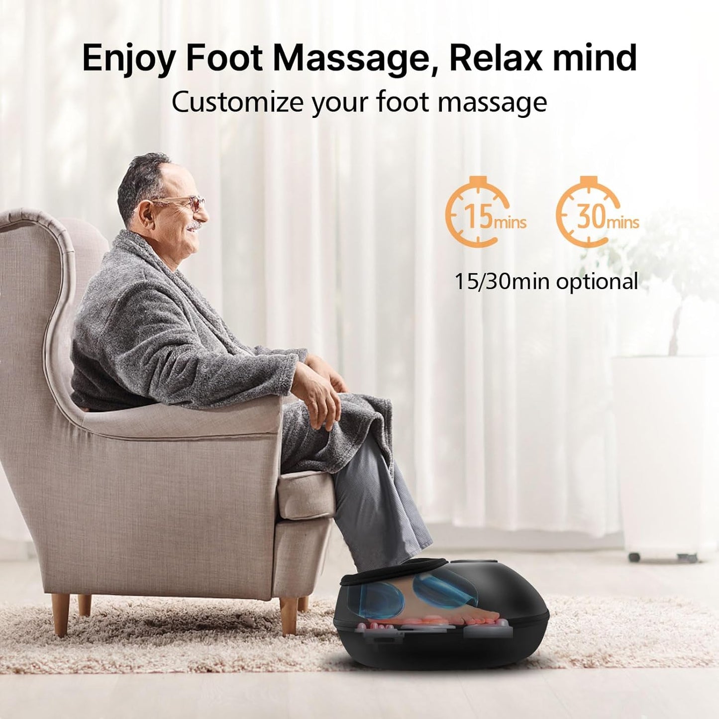 Shiatsu Foot Massager with Heat, Deep Kneading & Gentle Air Compression for Foot Wellness and Relaxation, Feet Massager, Electric Foot Massager Machine - Gifts for Women Men, Fits Size 13