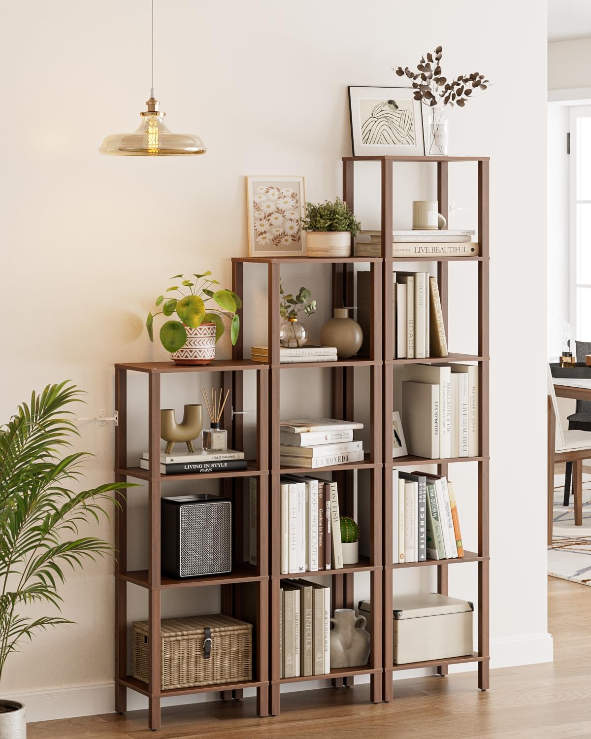 Open Book Shelf, 6 Tier Tall Bookshelf, Freestanding Shelf Narrow Bookcase with Open Shelves, 14.57" x 10.63" x 65.83", Book Shelves for Living Room, Office, Study, Walnut