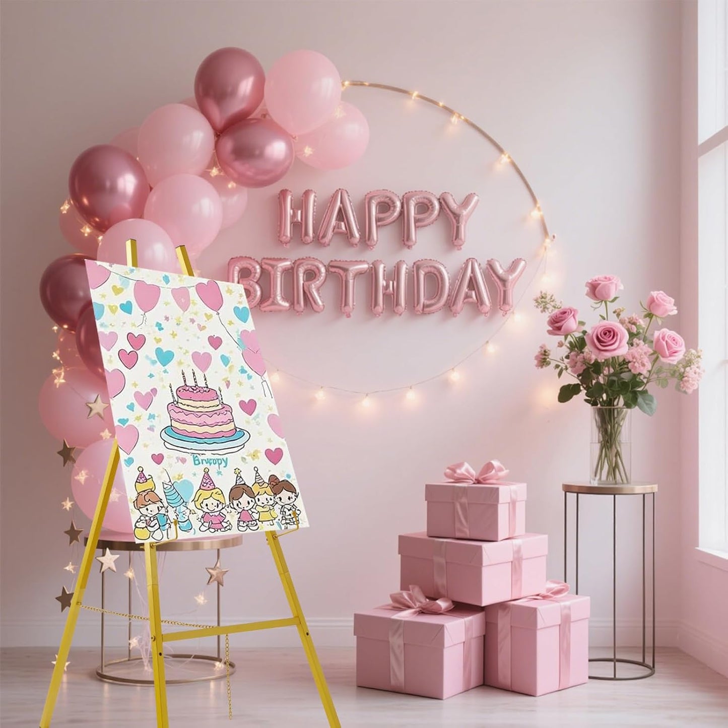 43.5" Gold Easel Stand for Sign–Adjustable Floor Heavy Duty Metal Display Easel for Wedding Signs, Art, Posters, Pictures Welcome Signs 4-Tier Height Display Easel for Parties & Galleries