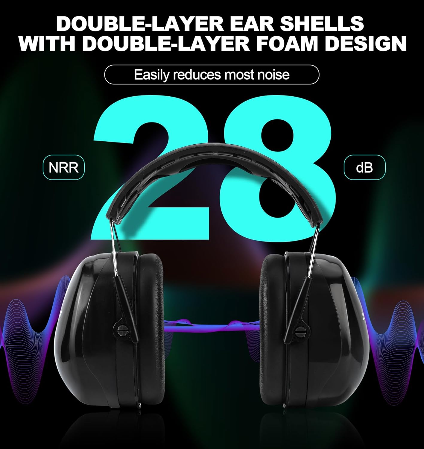 HZ012 NRR 28dB Safety Earmuffs, Deeper Ear Space Passive Hearing Protections Durable Ear Proetctors, for Woodworking, Construction, Manufacturing, Shooting - Black