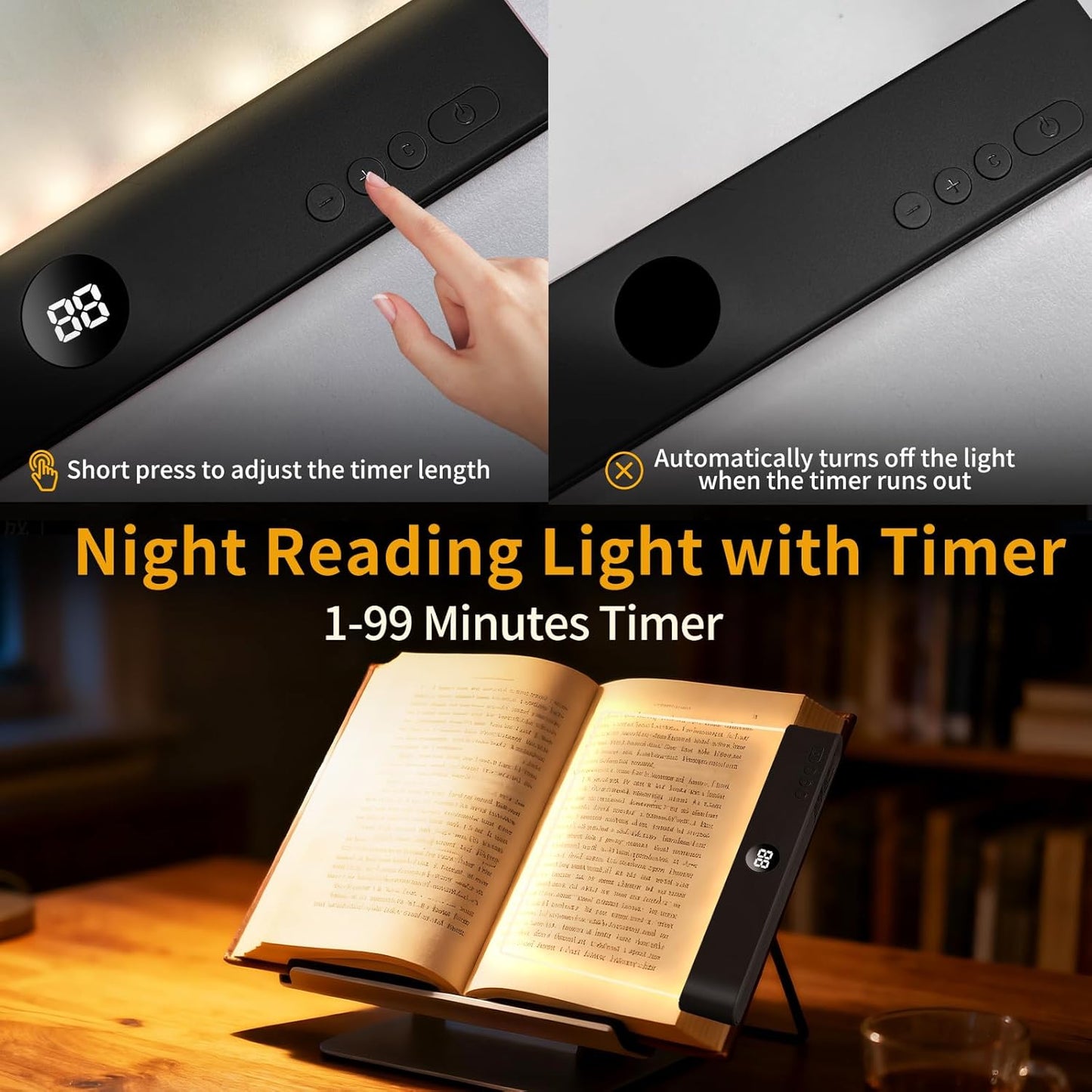 Avera Book Light, Led Reading Clip On Book Light Rechargeable, 2026 Upgraded Flat Night Light with 3 Colors & Timer Lamp, Stepless Dimming Anti-Glare Intelligent Design, Reading in Bed