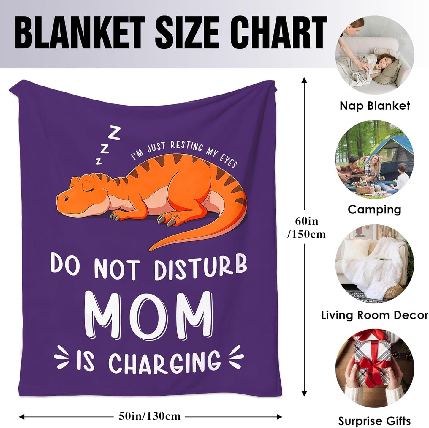 Funny Birthday Gifts for Mom from Daughter Son, Mom is Charging Blanket, Valentines for New Moms, Soft Flannel Throw Blanket for Napping Couch Travel, 50x60(Purple)