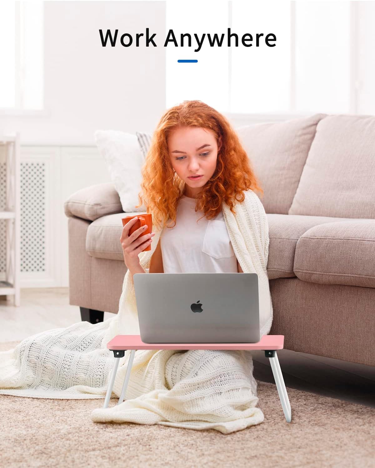 Ruxury Folding Lap Desk Laptop Stand Bed Desk Table Tray, Breakfast Serving Tray, Portable & Lightweight Mini Table for Sofa Couch Floor - Pink