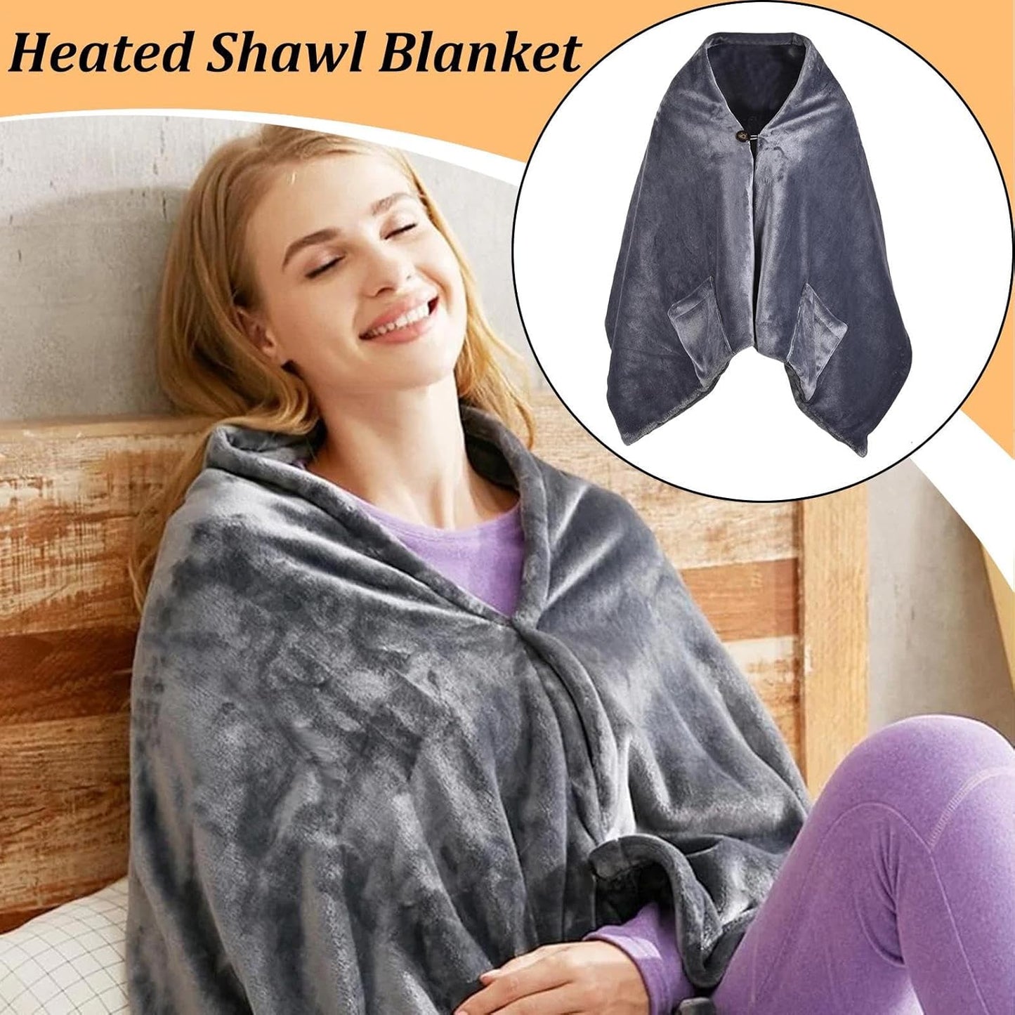 Heated Shawl, Electric Heated Shawl Wrap for Women, 3 Temperature Settings Overheat Protection Beddings for Cold Weather Travel Reading Sleeping Camping