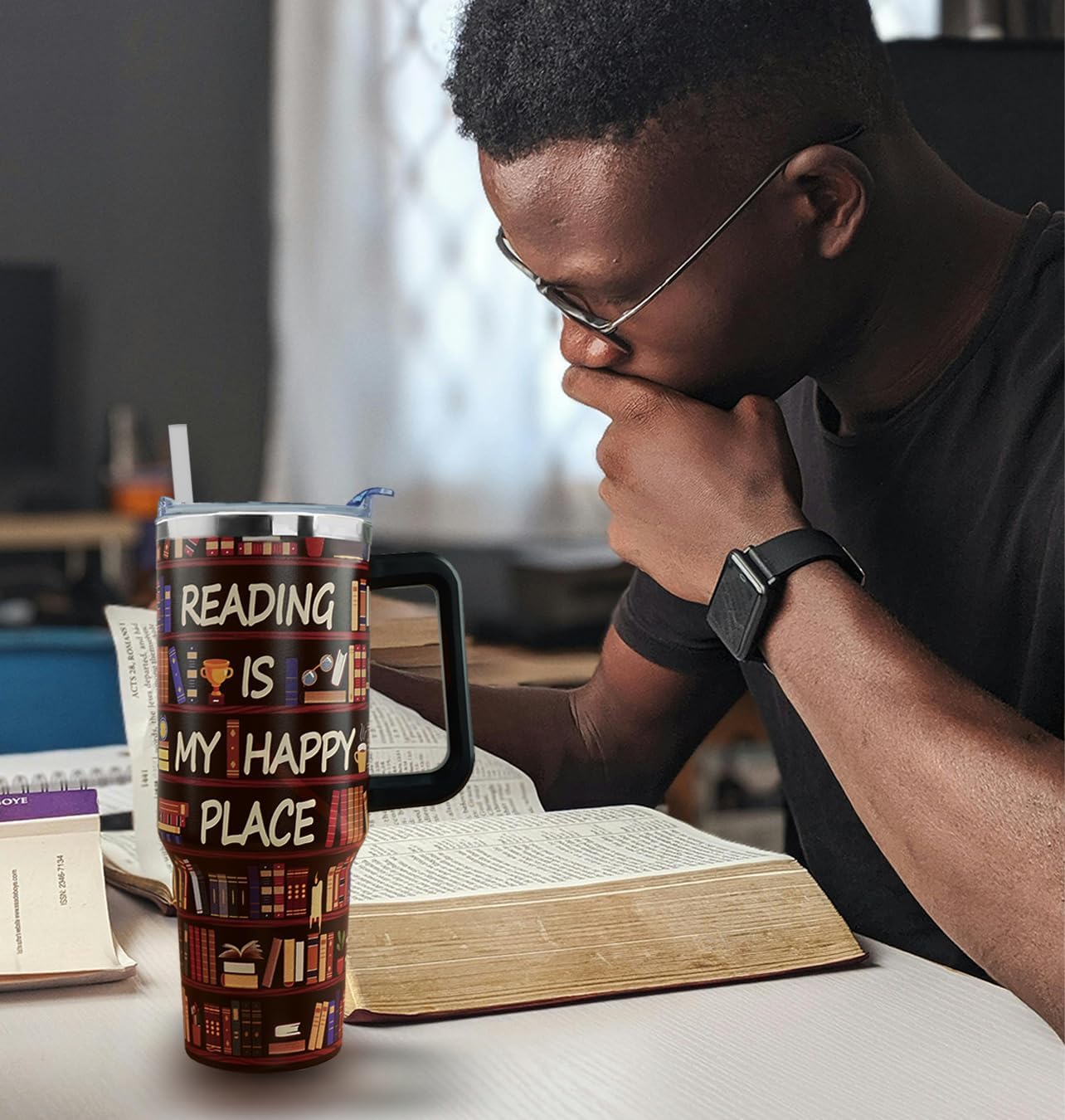Book Lover Tumbler - Gifts for Book lovers, Readers, Bookworms on Birthday and Christmas, 40 oz Tumbler with Handle and Straw and Leak Proof Lid, Reusable Stainless Steel Books Lover Mug