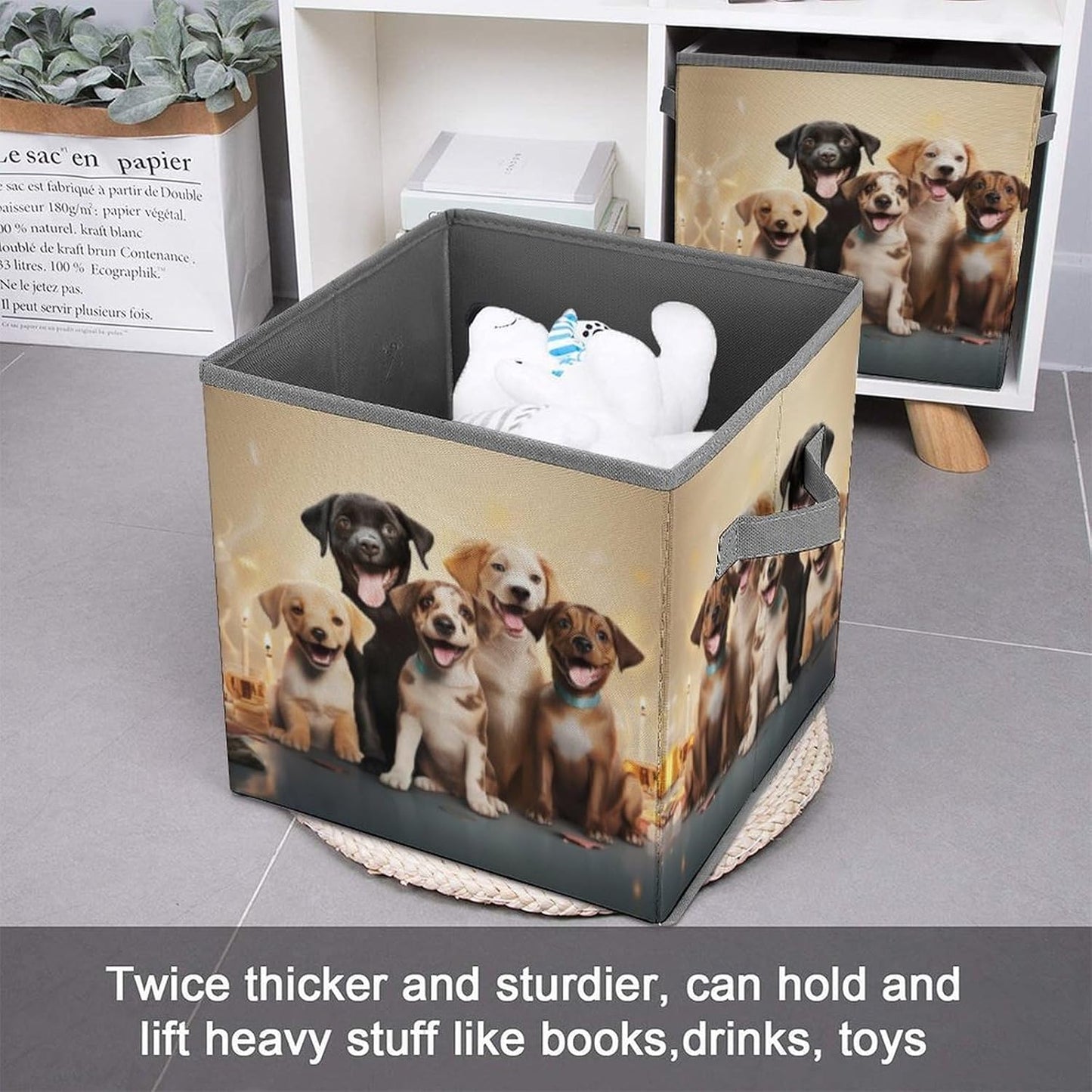 Dogs Happy Party Storage Bins with Handles Fashion Large Storage Cubes Sturdy Foldable Storage Boxes Space-Saving Storage Baskets for Home Office Clothes Closet Organizers
