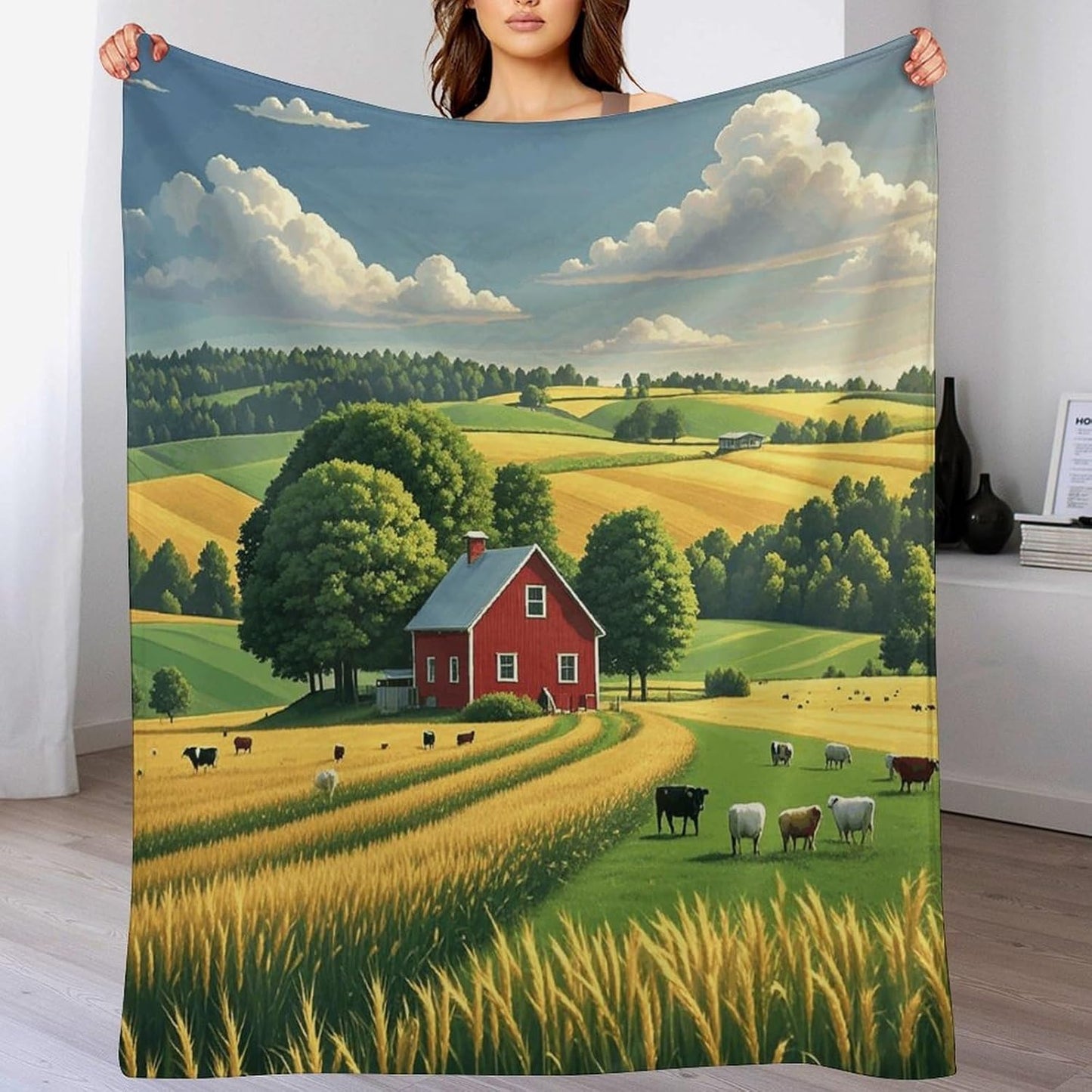 Country Farm Blanket Super Soft Lightweight Throw Blanket Cute Cozy Warm Bed Blanket Decorative Fuzzy Blanket All-Season Home Decor Gift for Sofa Couch Living Room 50"*60"（130 * 150cm）