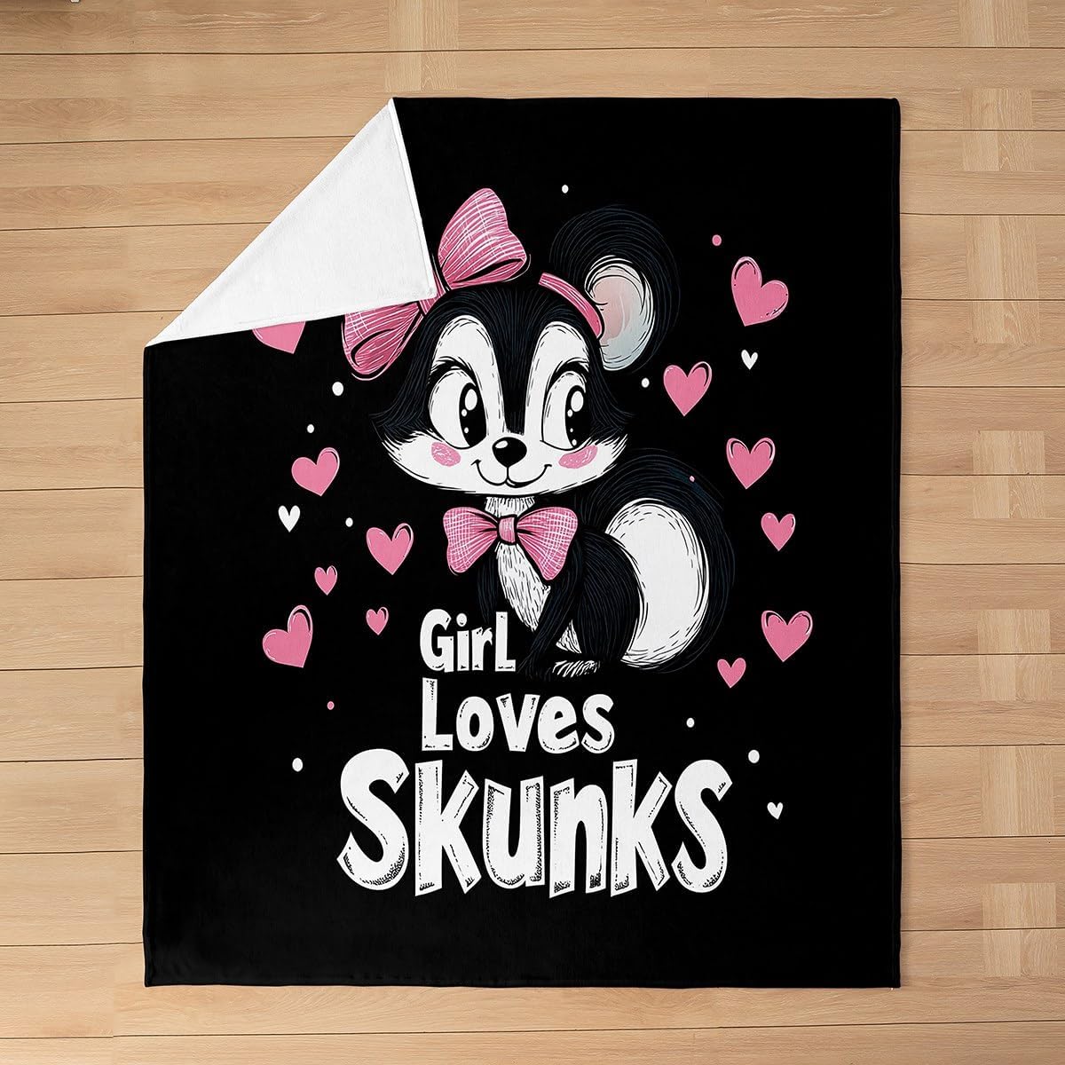 Erosebridal Funny Skunk Fleece Flannel Blanket Baby 30x40,Pink Bowknot Love Heart Shaped Throw Blanket for Boys Girls,Kawaii Stuffed Animal Girl Loves Skunks Wildlife Pattern for Skunk Lovers