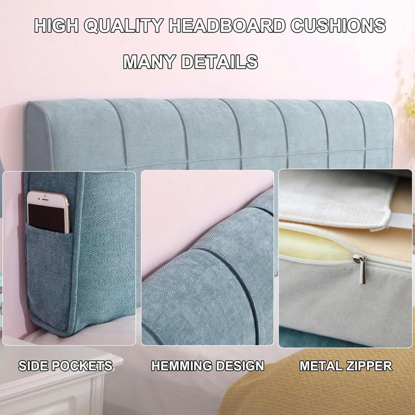 Large Headboard Cushion Wall Bolster Bed Rest Pillow Reading Pillow Lumbar Support Backrest for Dorm Room Daybed Bunk Bed Upholstered with Washable Cover