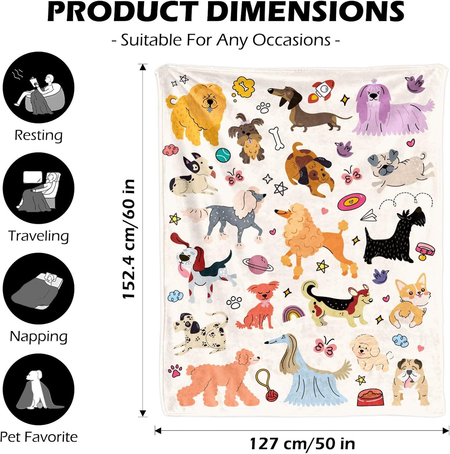 Dog Lover Gifts Blanket 50x60 Inch, Cozy Throw Blanket with Dog Patterns - Soft Fleece Blankets for Couch, Bed, Dogs Themed Home Decor, Gift for Dogs Mom/Dad, Birthday