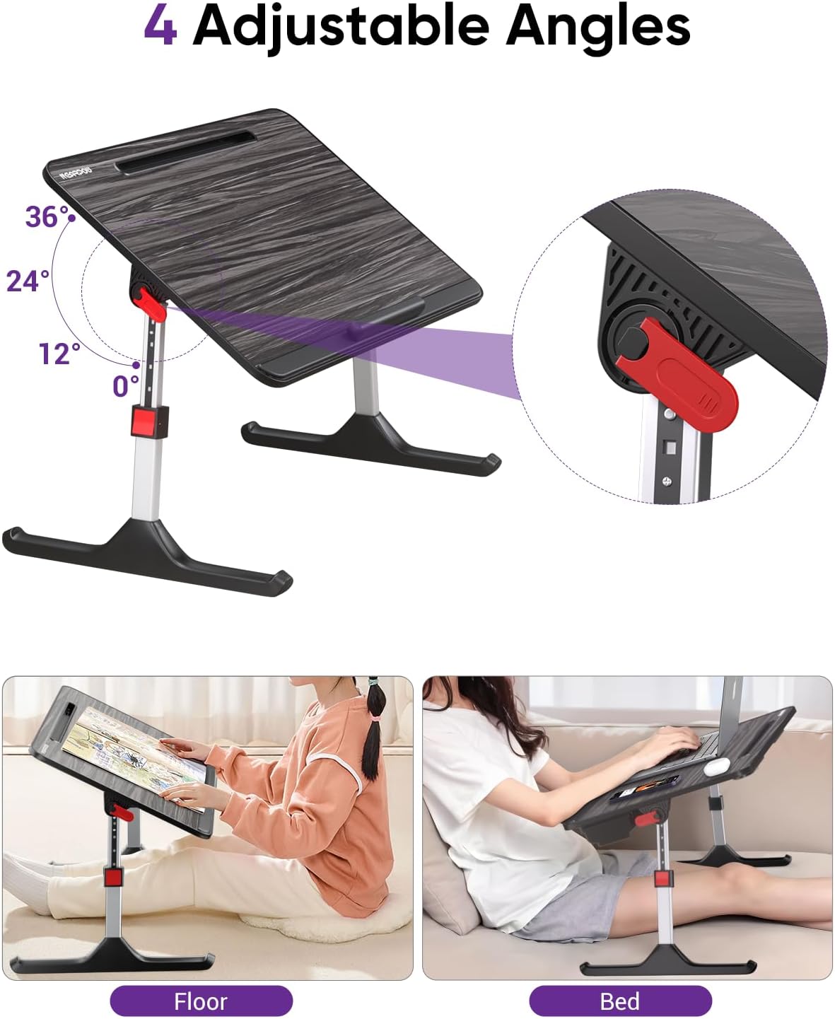 NEARPOW Laptop Desk for Bed, Adjustable Foldable Bed Table Lap Desk, Computer Tray Laptop Stand with Book Stand,Wrist Rest, Storage Drawer Foldable Lap Desk for Adults Kids Writing Work Study Couch
