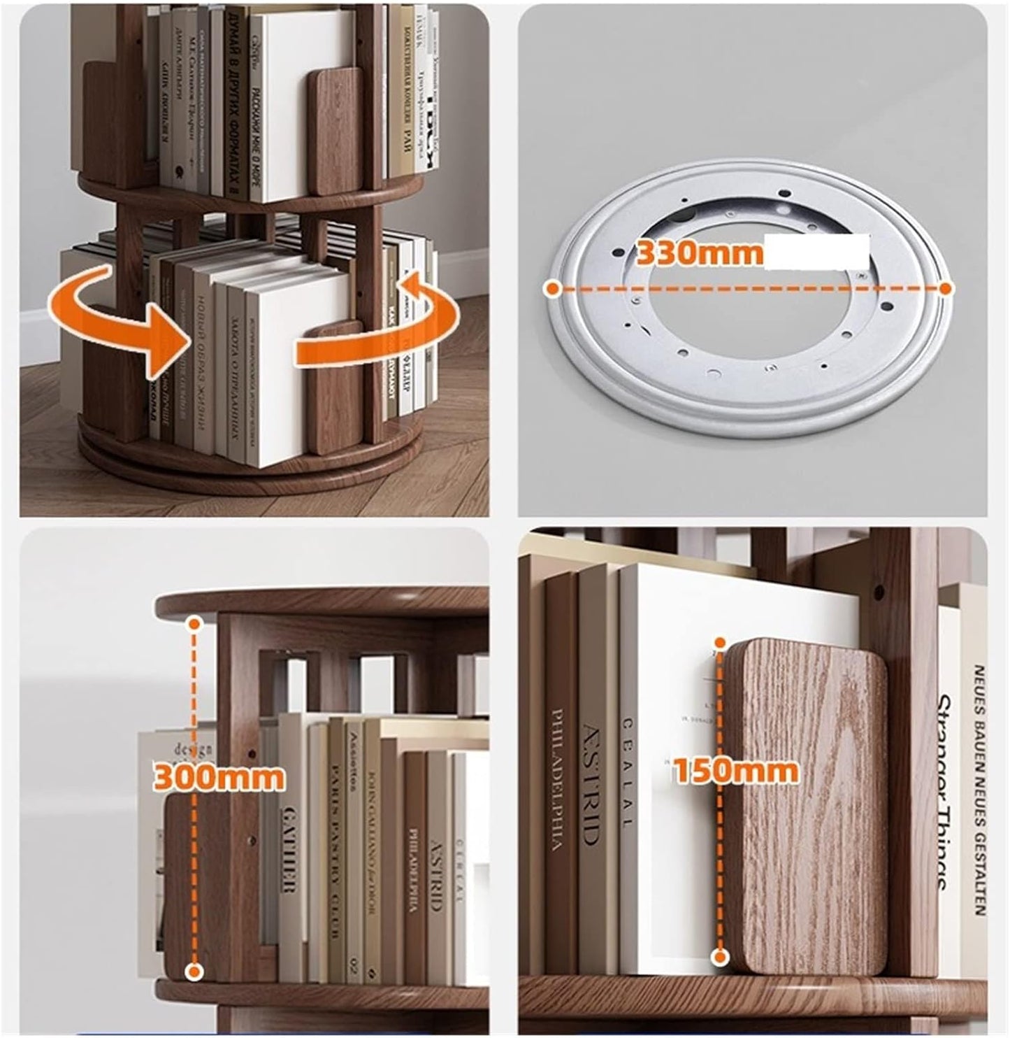 Round Solid Wood Rotating Bookshelf Corner Bookcase, Floor-to-Ceiling Storage Rack for Living Room Picture Book Rack MINGPING (Size : 45.5x45.5x161.5cm Log Color) ()