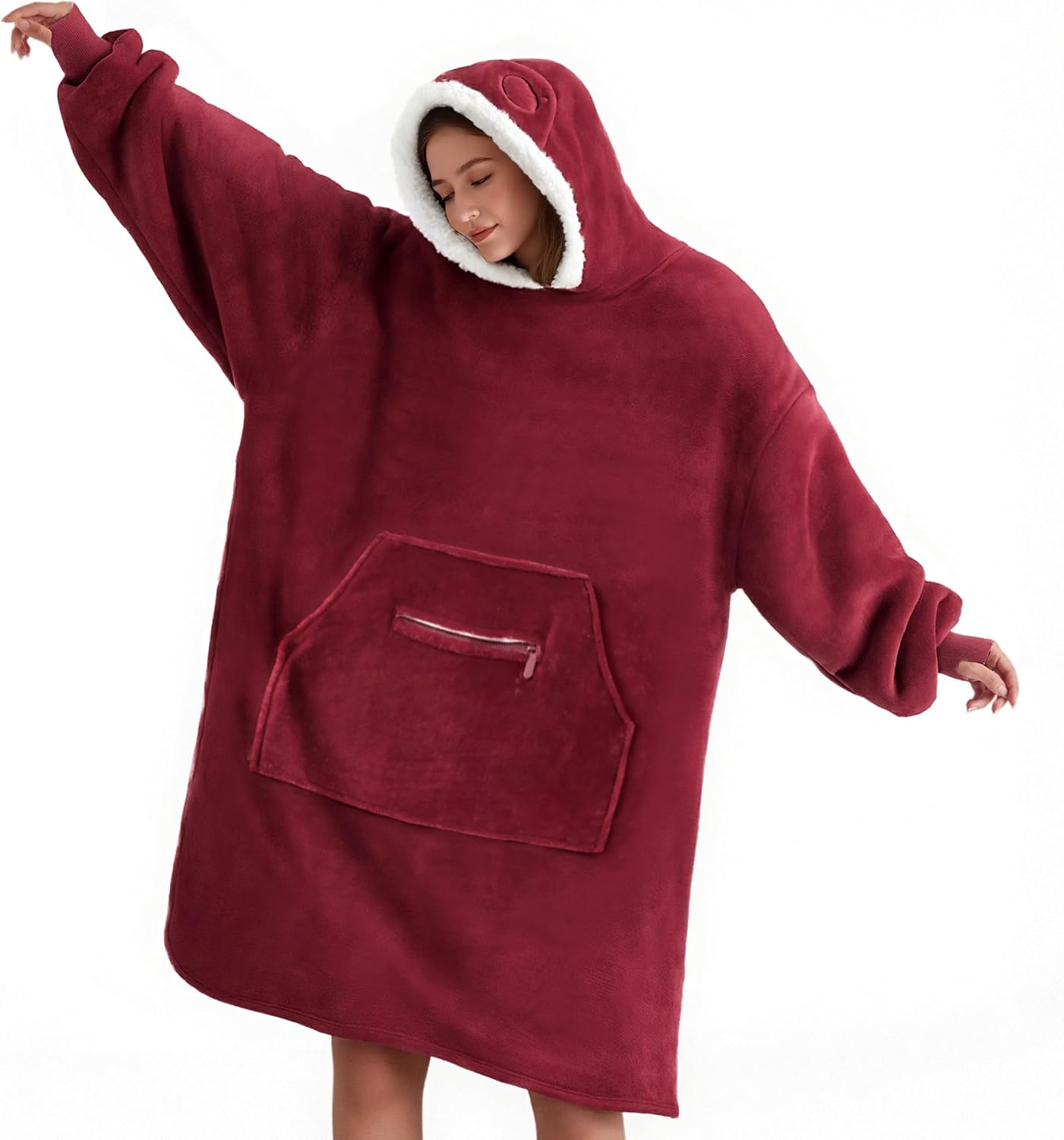 WDCOZY Wearable Blanket Hoodie Oversized Sherpa Fleece Hooded Sweatshirt with Adjustable Eye Mask Cozy For Adults Women Men