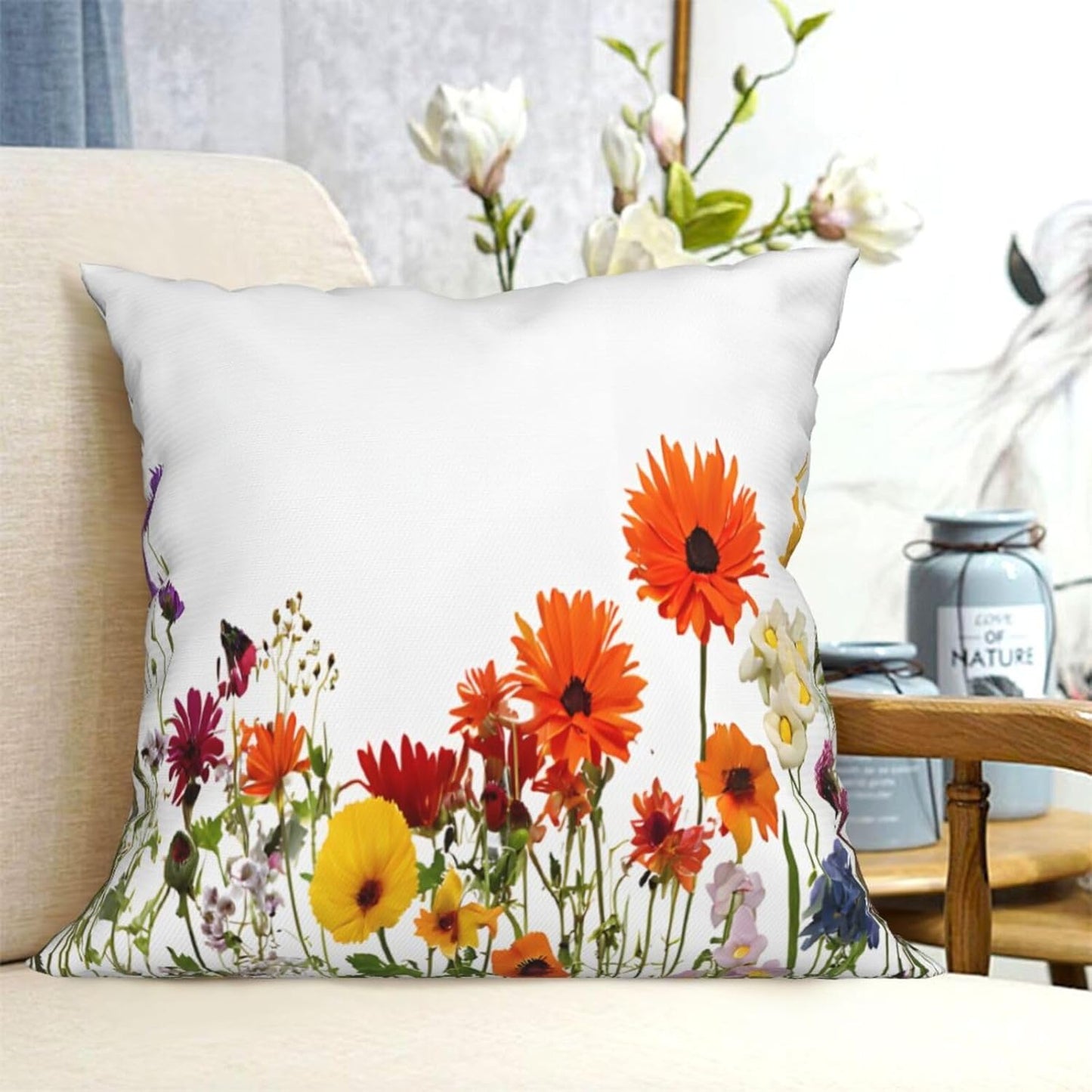 All-Season Square Pillow Covers 18"X18", Flower, Decorative Throw Pillow Covers for Sofa Bed Couch, Hidden Zipper Cushion Cover, Square Lumbar & Accent Pillowcases for Home Decor