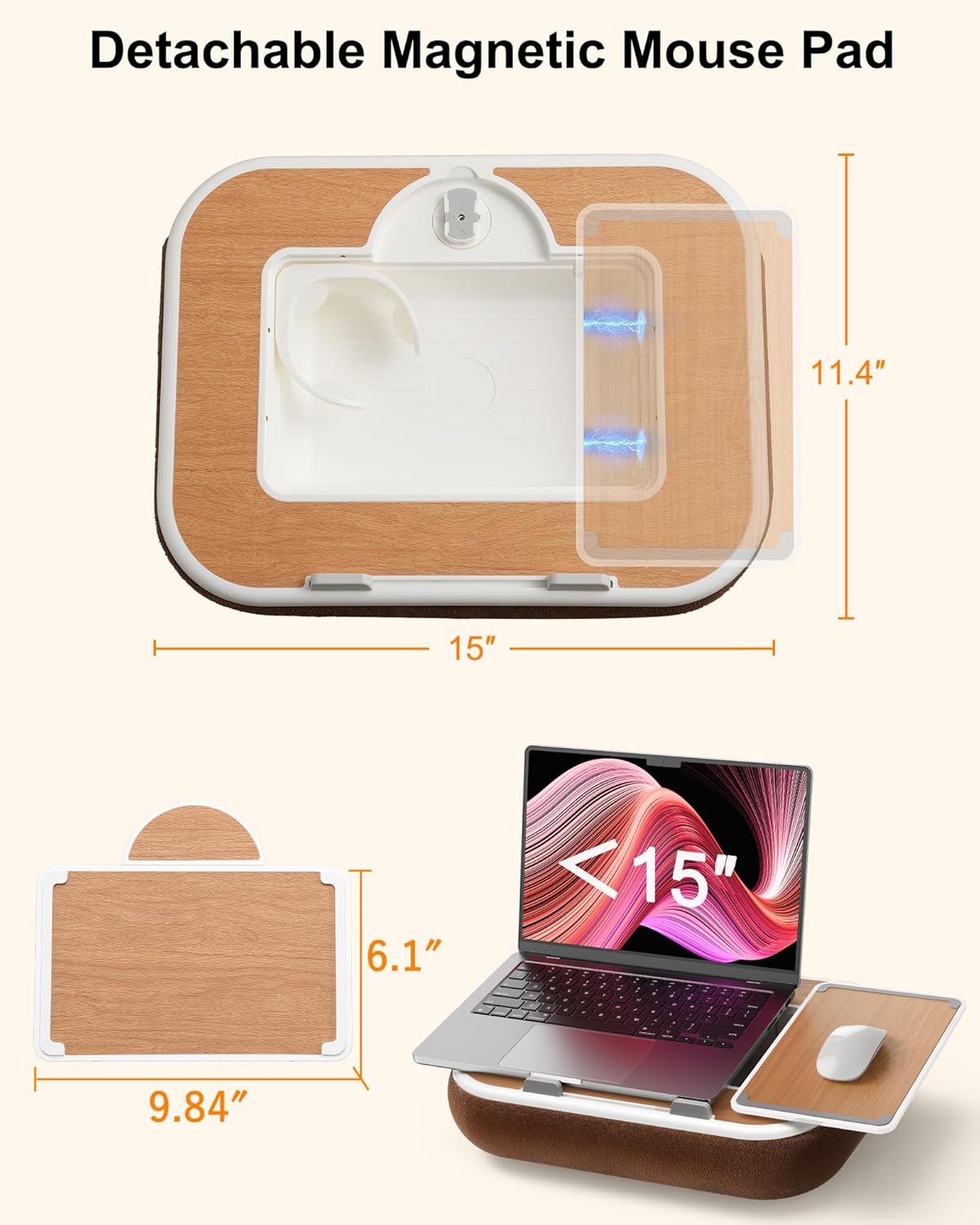 Car Desk for Laptop with Mouse Pad, Car Tablet Holder Back Seat for Kids, Car Tray Table for Front Seat Passenger, Portable Soft Pillow Stand for Vehicle Bed Sofa - Wood Grain